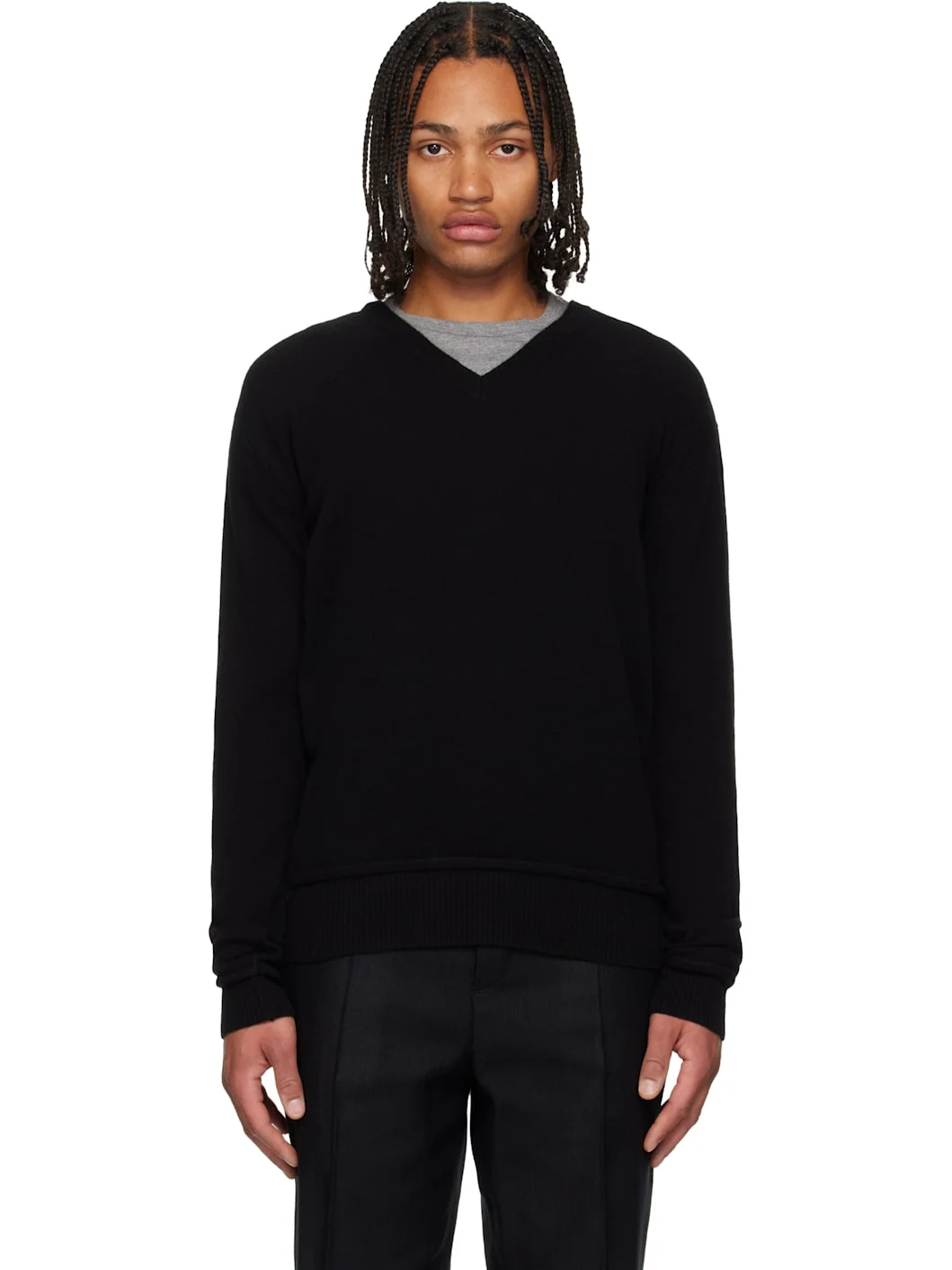 Black Parallel V-Neck Sweater - 1