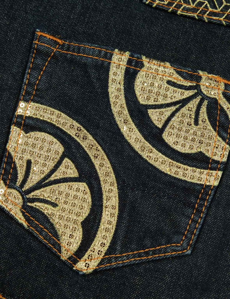 SEAGULL AND KAMON EMBROIDERY MULTI-POCKET CARROT FIT DENIM JEANS #2017 5