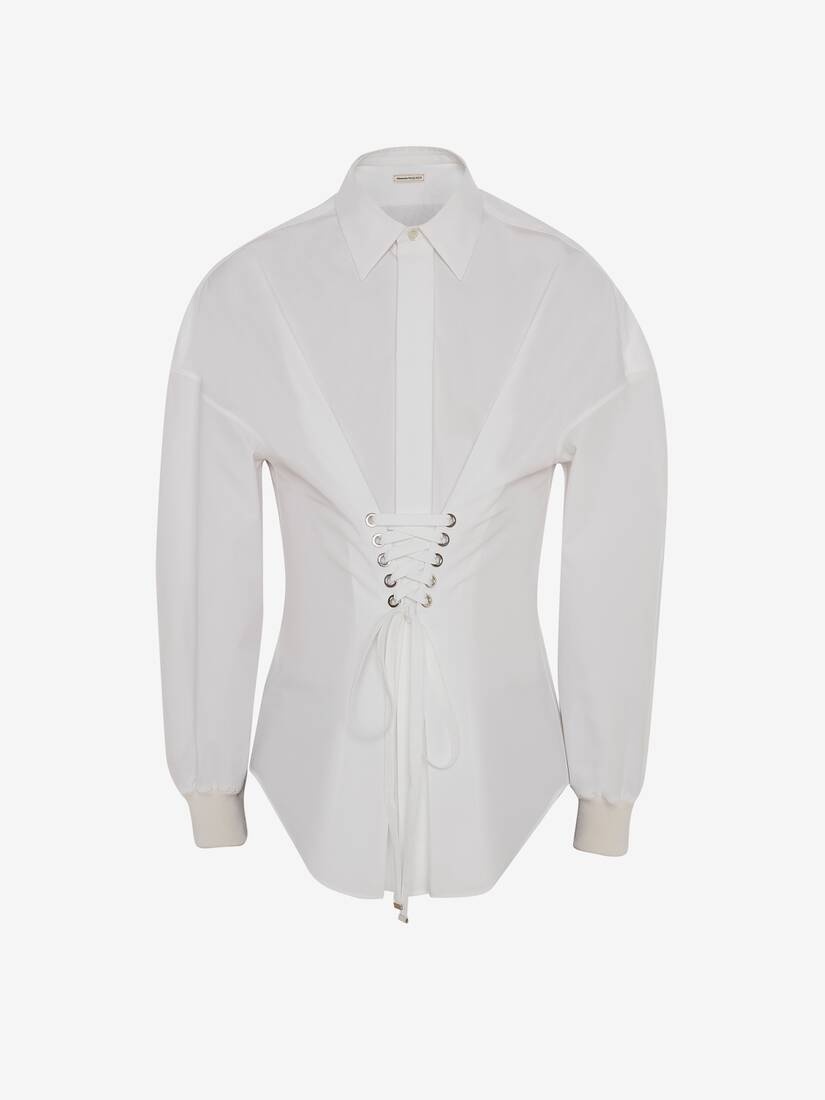 Dropped Shoulder Lace Detail Shirt in White - 1