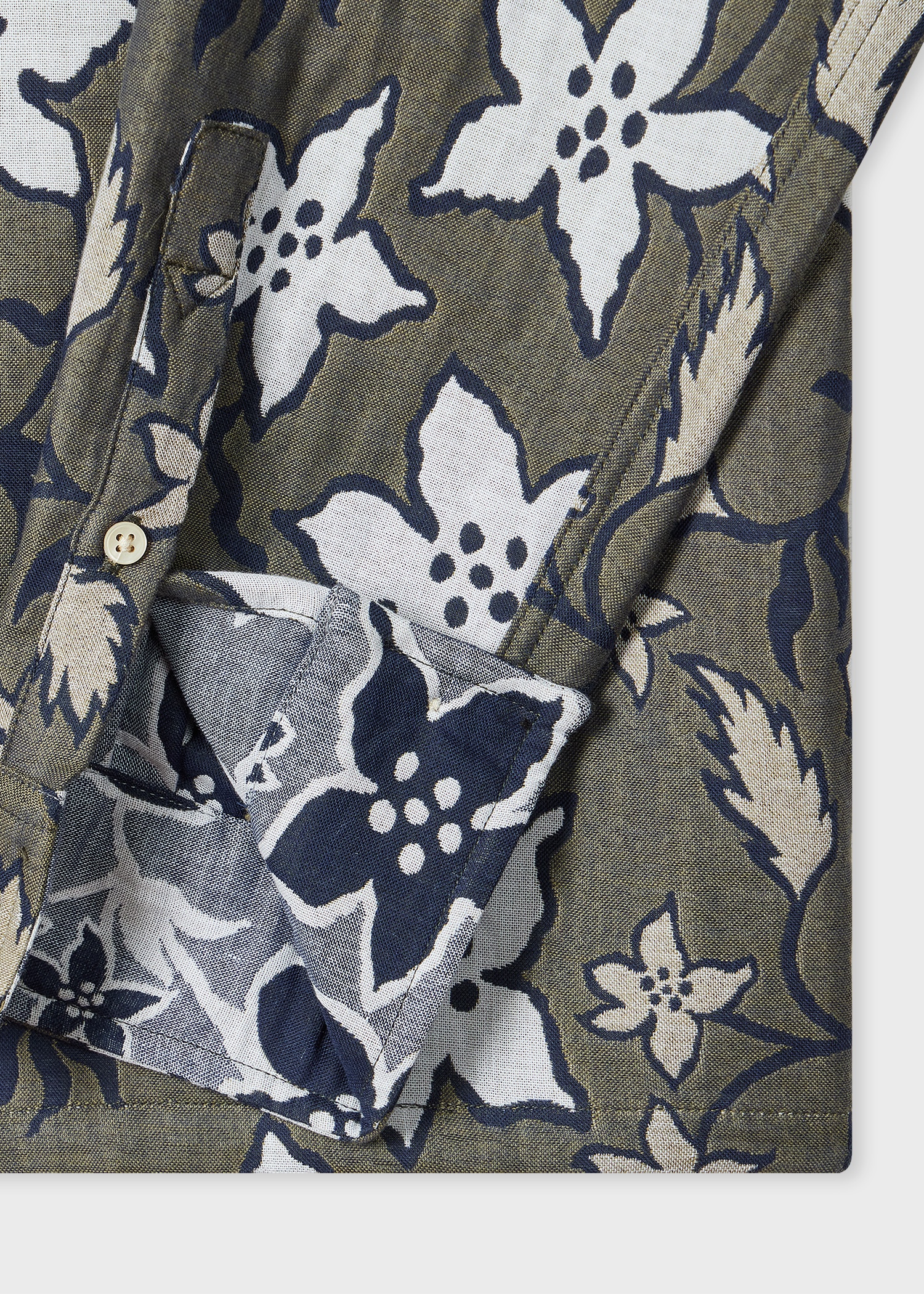 Khaki Floral Double-Face Cotton Shirt - 2