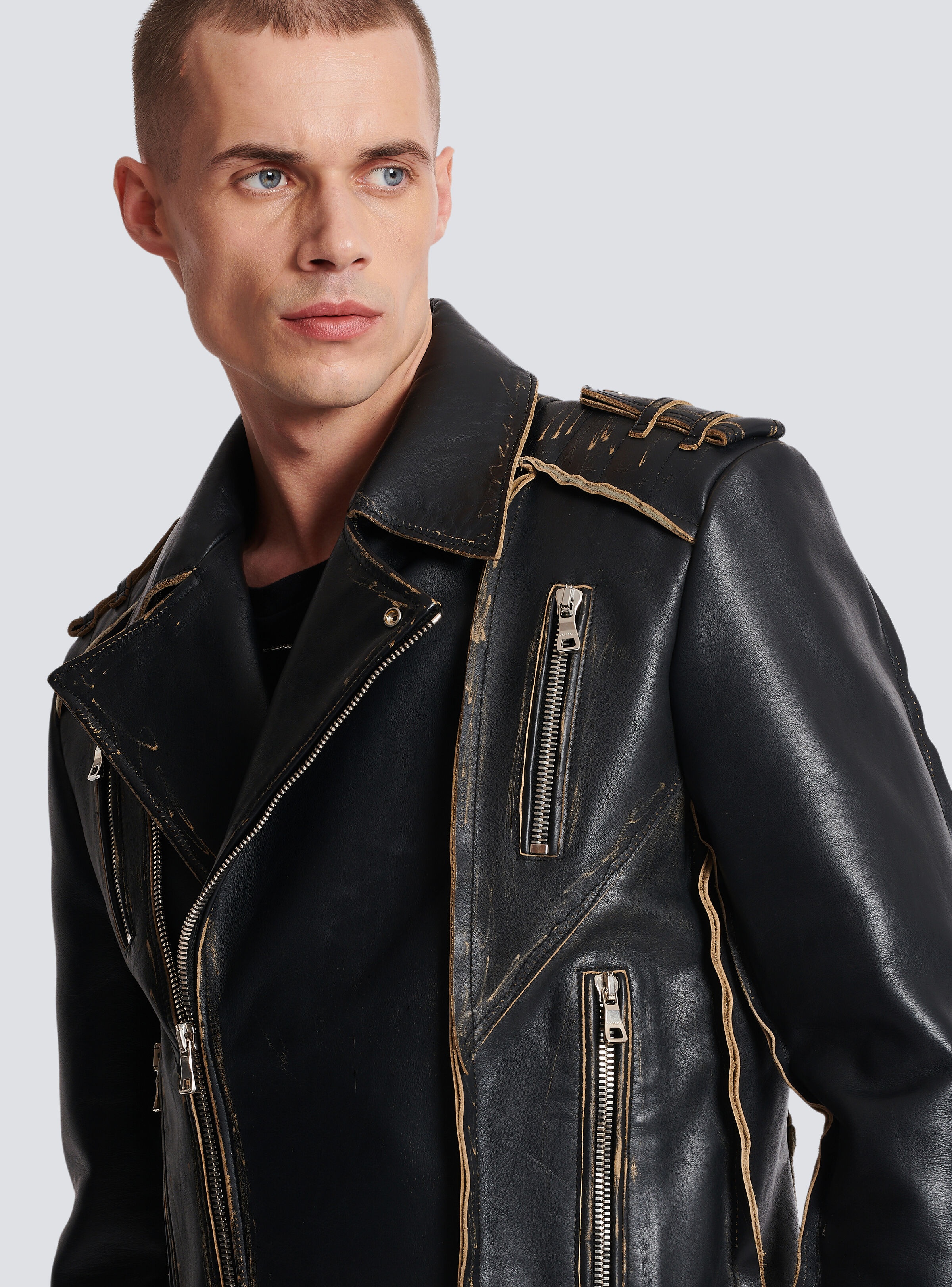 Deconstructed leather biker jacket - 6