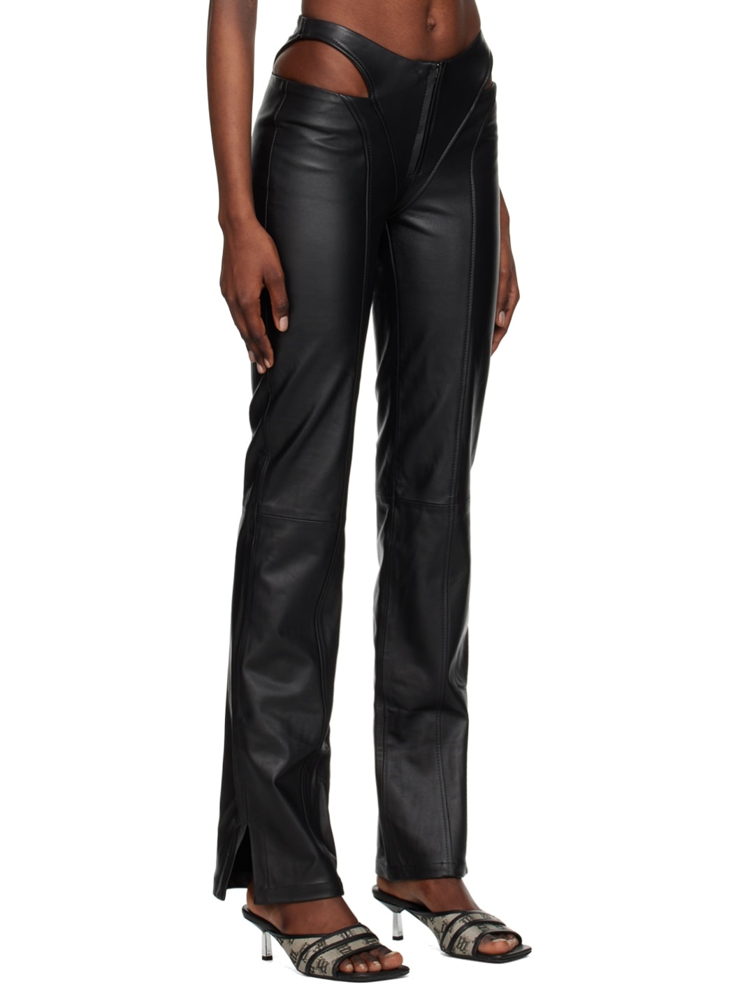 Black Cut Out Leather Trousers - 2