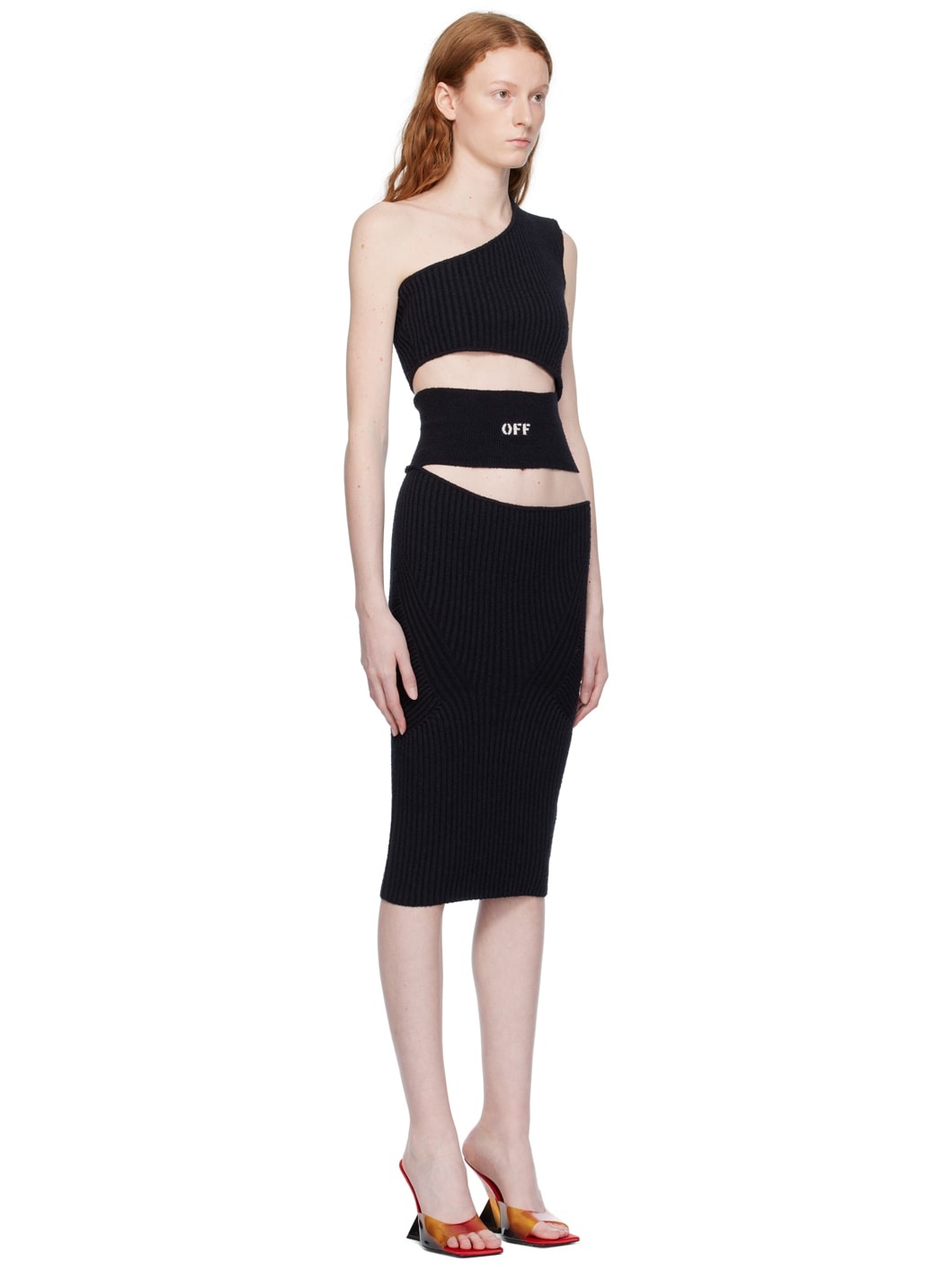 Black Single-Shoulder Midi Dress - 2