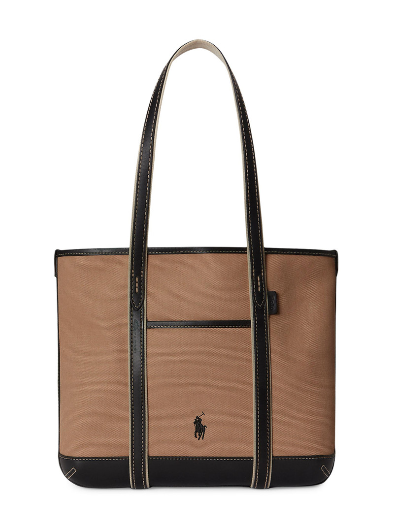 Women's Polo Bear Leather-Trim Canvas Tote Bag - Porcelain Black 1