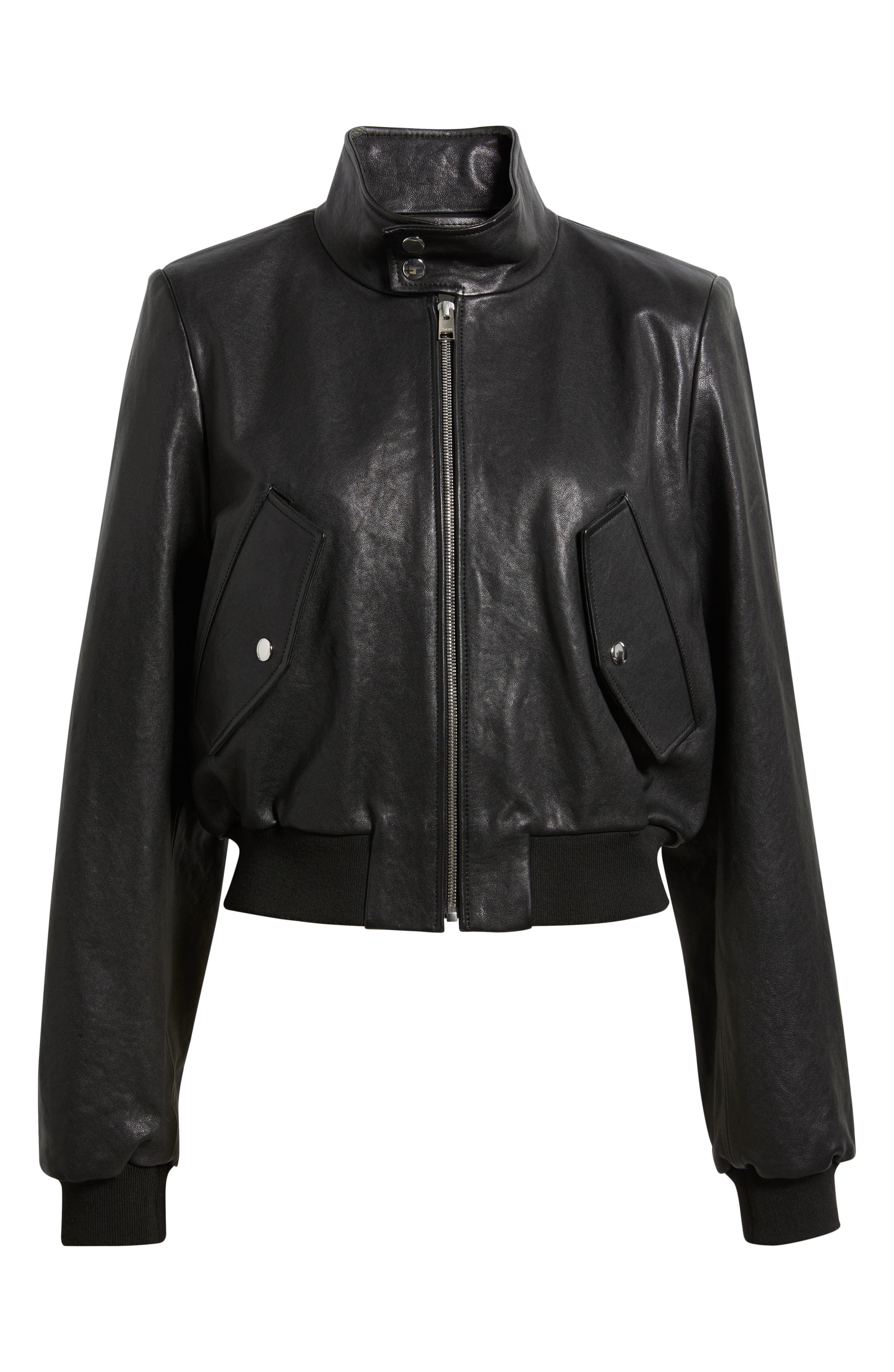 FRAME The Harrington Leather Bomber in Black at Nordstrom - 6