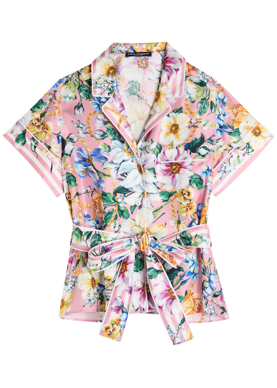 Dolce & Gabbana Belted Floral Silk-twill Blouse - 1
