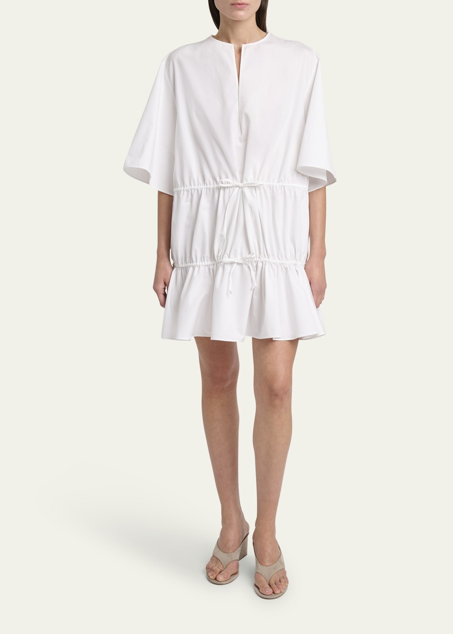 Short-Sleeve Tiered Tie Mini Dress - 2