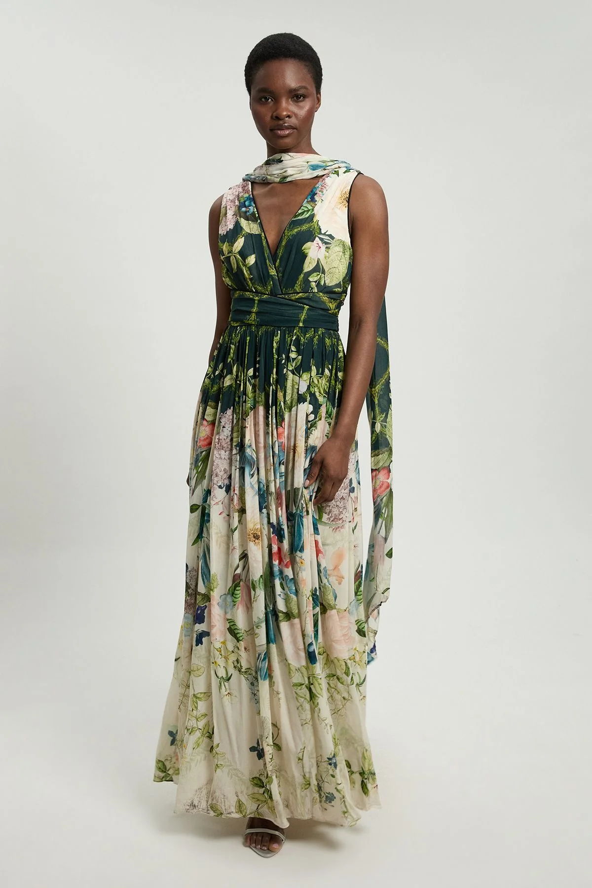 Crinkle Georgette Floral Print Halter Neck Woven Maxi Dress - 1