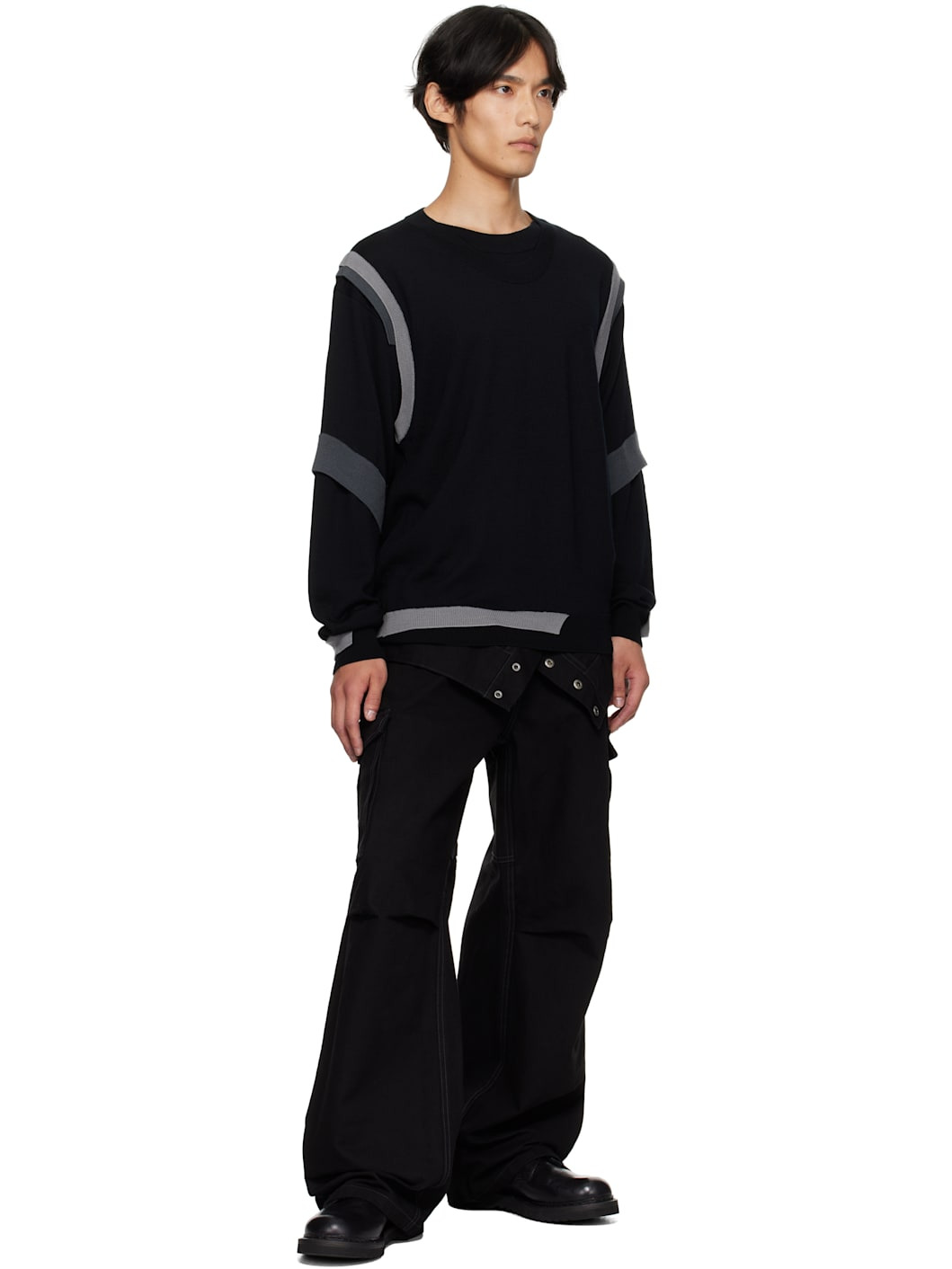 Black Layered Crewneck Sweater - 4