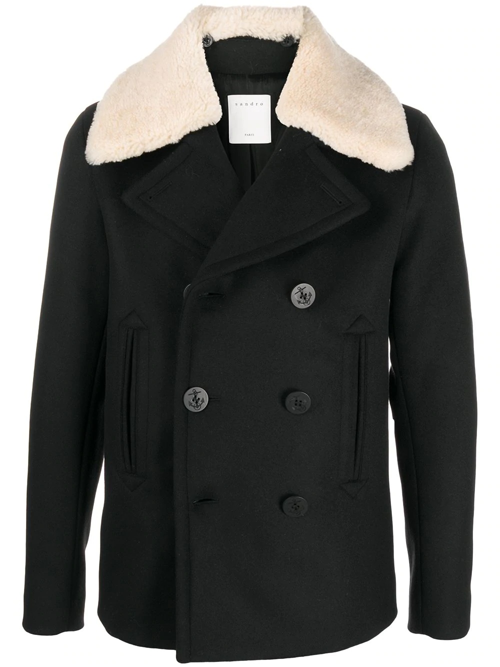 contrast collar double breasted coat  - 1