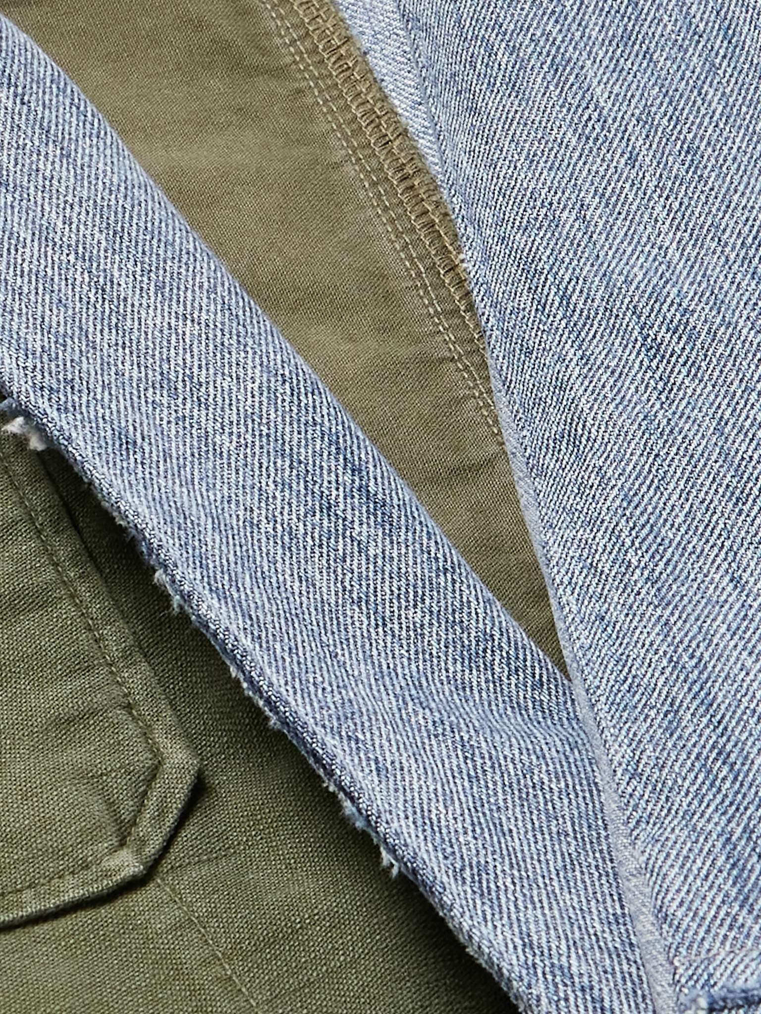Shawl-Collar Distressed Patchwork Denim, Cotton and Wool-Blend Overshirt - 5