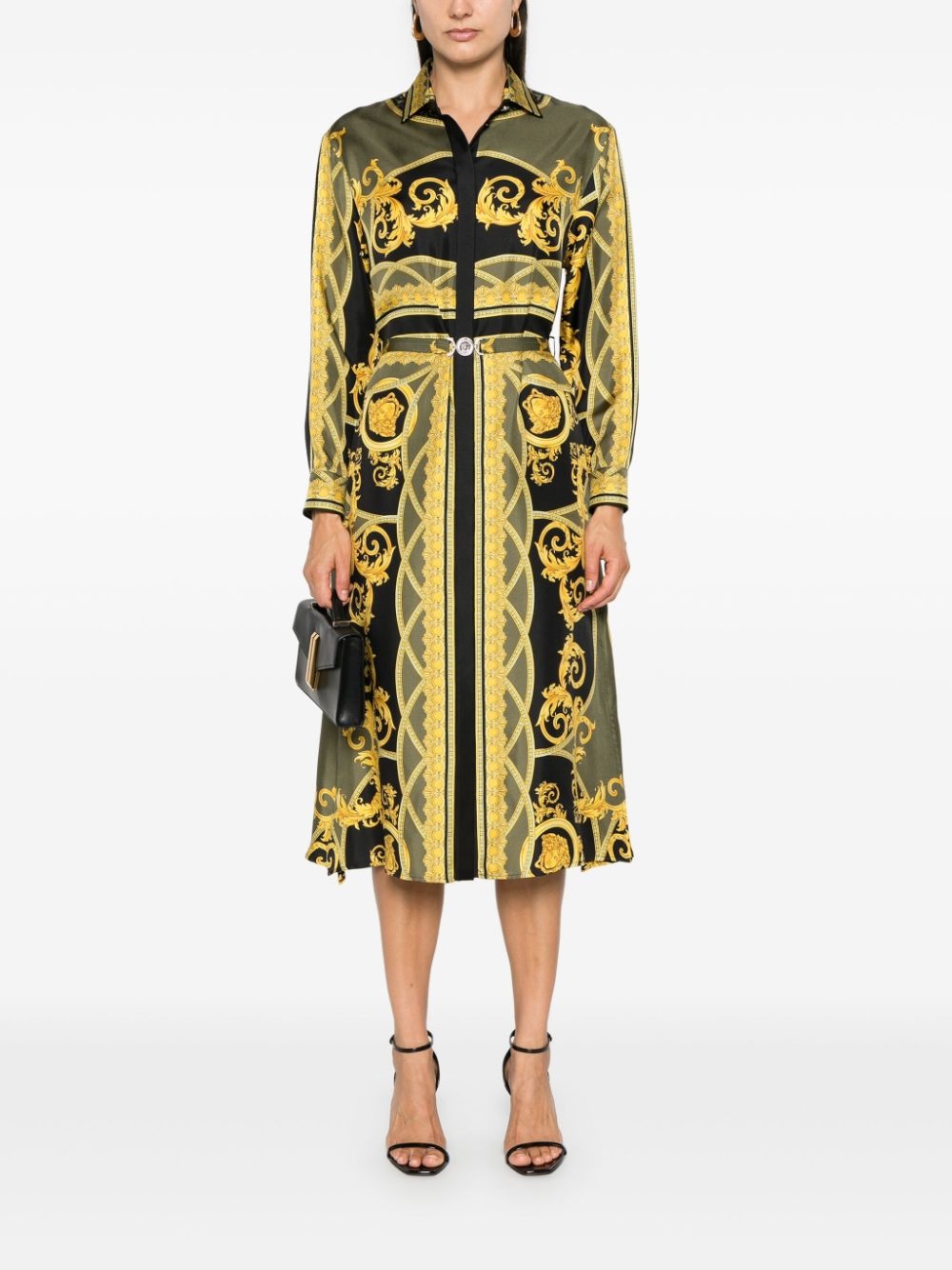 Barocco-print belted midi dress - 2