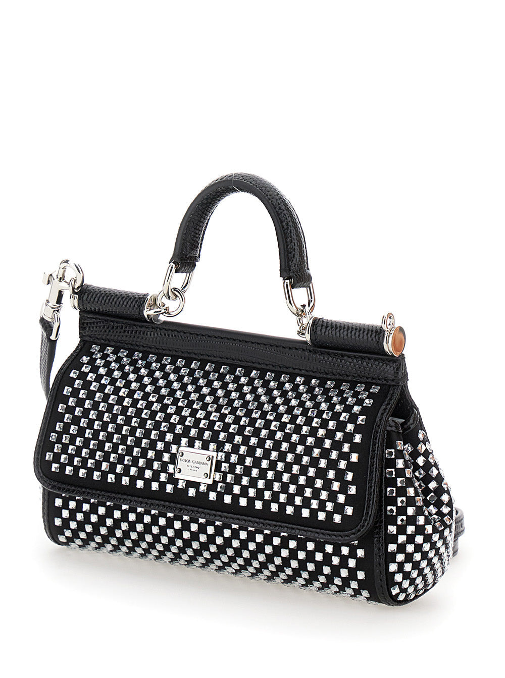 Dolce & Gabbana Women 'Sicily' Black Handbag With All-Over Rhinestone In Satin Blend Woman - 2