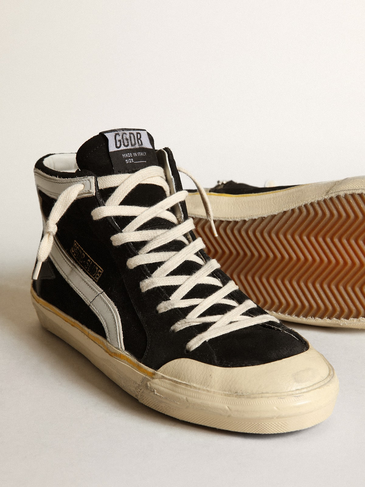 Men's Slide Penstar in black suede with black star and white flash - 4