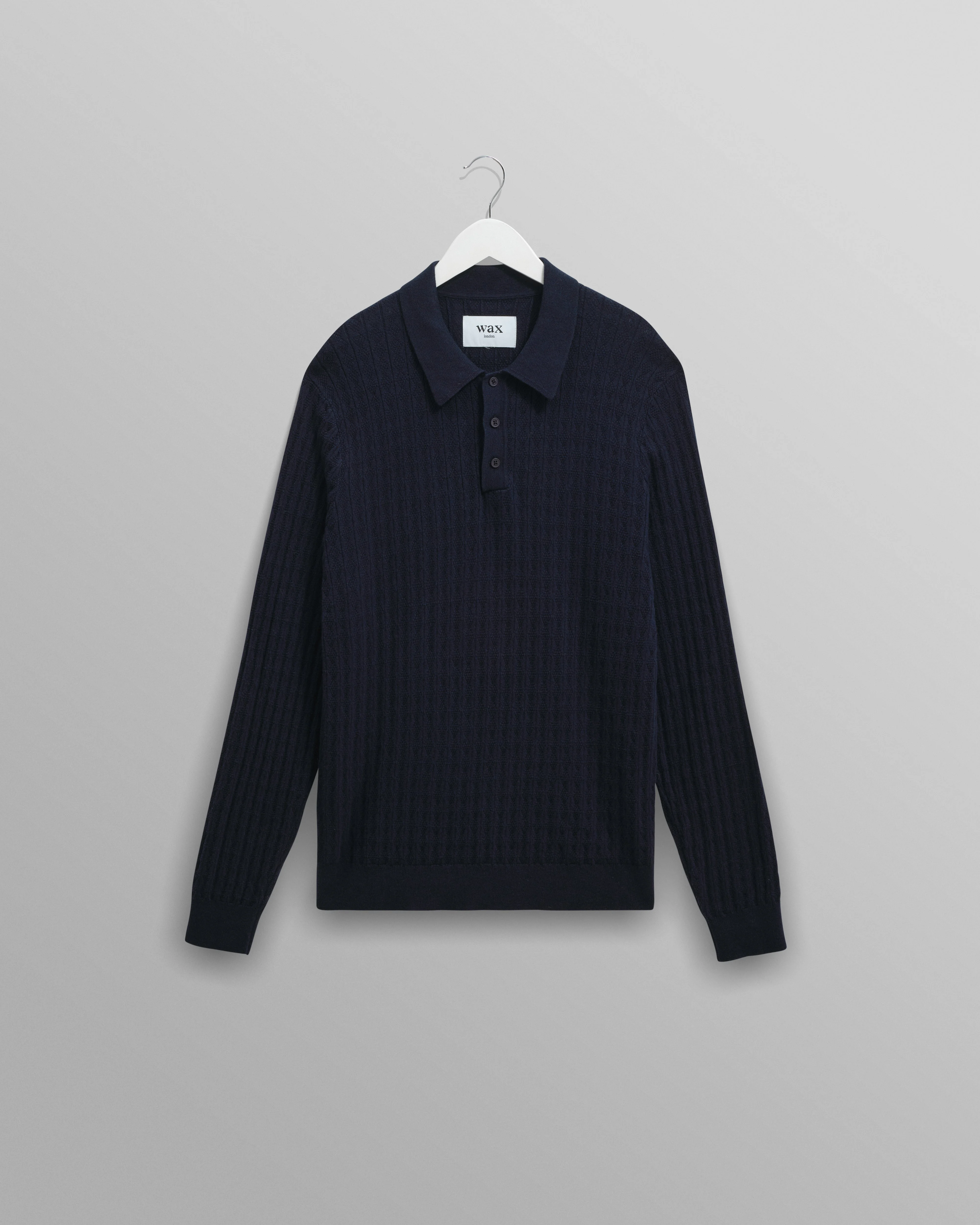 Oban - Navy Diamond Stripe Knitted Polo - 1