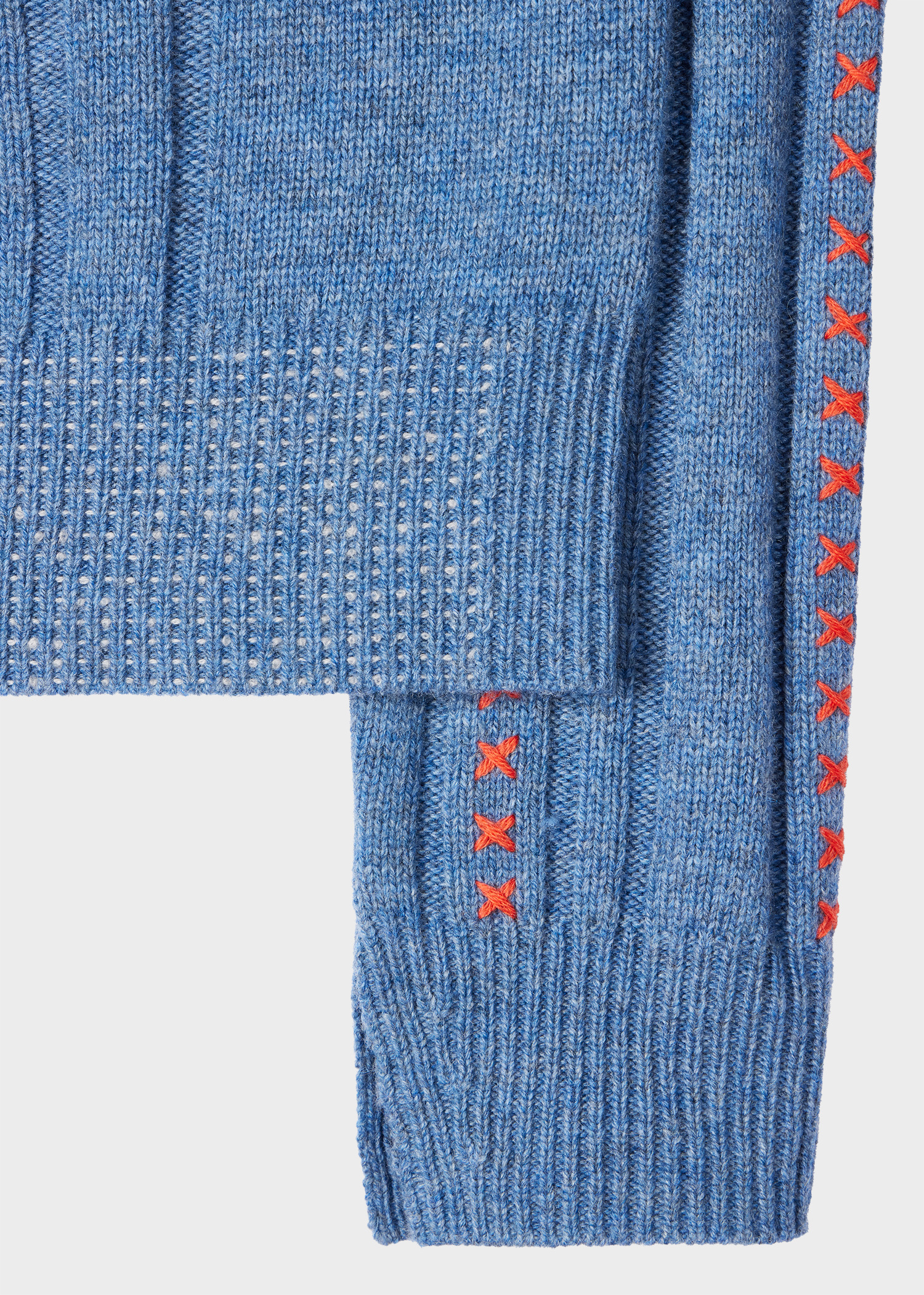 Women's Blue Cable Knit Patchwork Roll Neck Sweater - 2