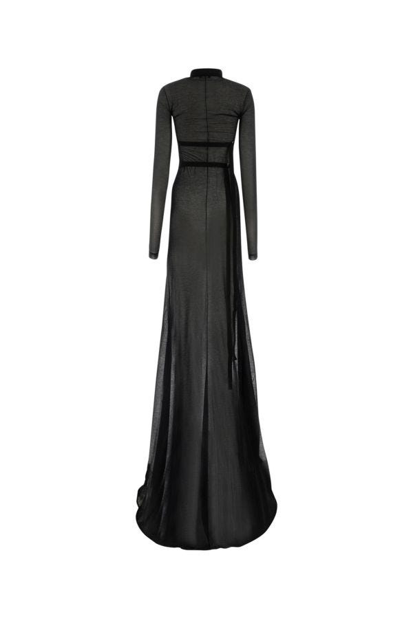 ANN DEMEULEMEESTER WOMAN Black Cotton Blend Long Dress - 2