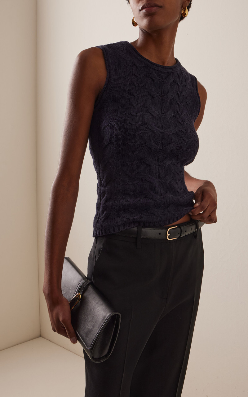 onia Linen Cable-Knit Linen Top navy outlook