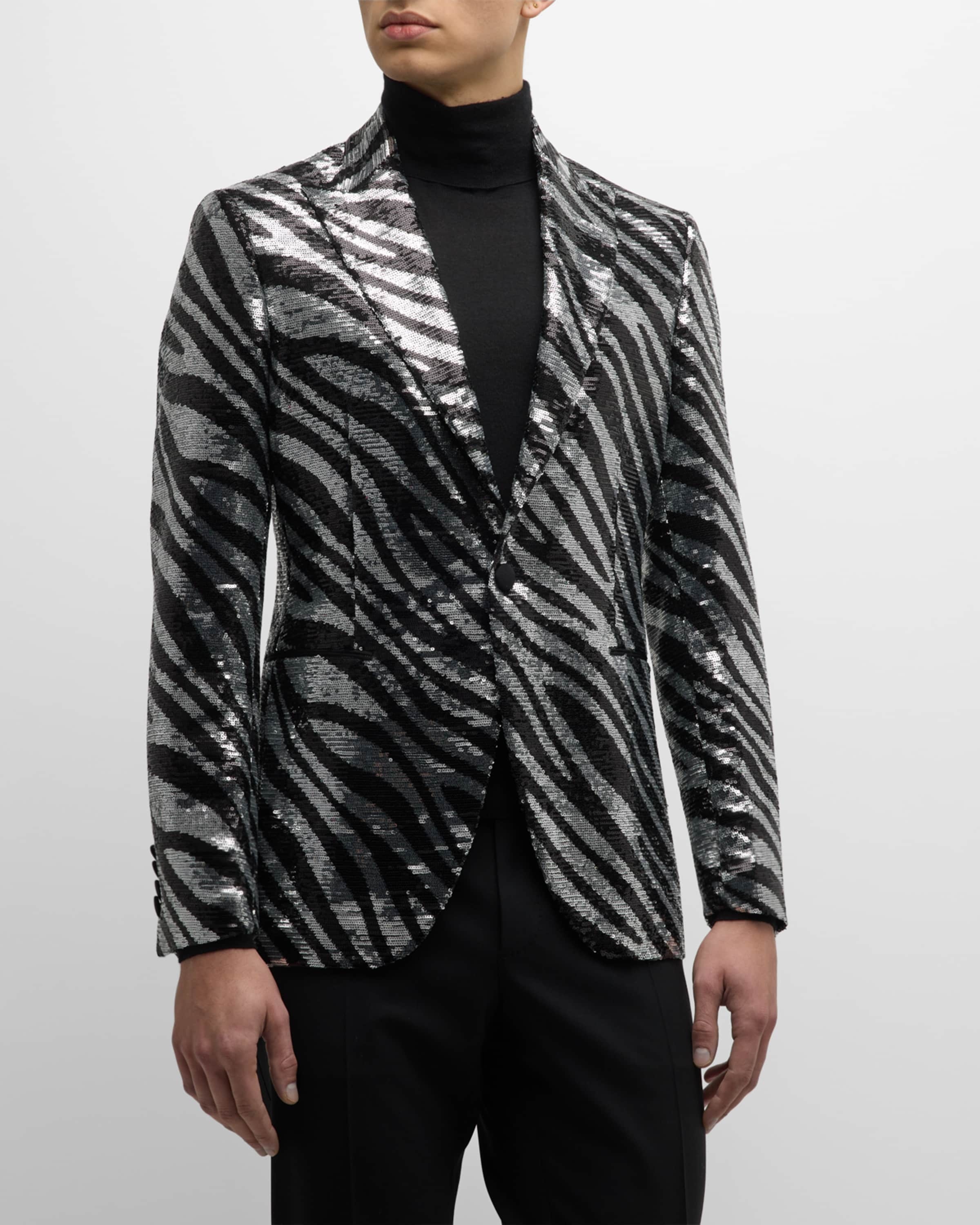 Men's Sequin Zebra Tuxedo Jacket - 1