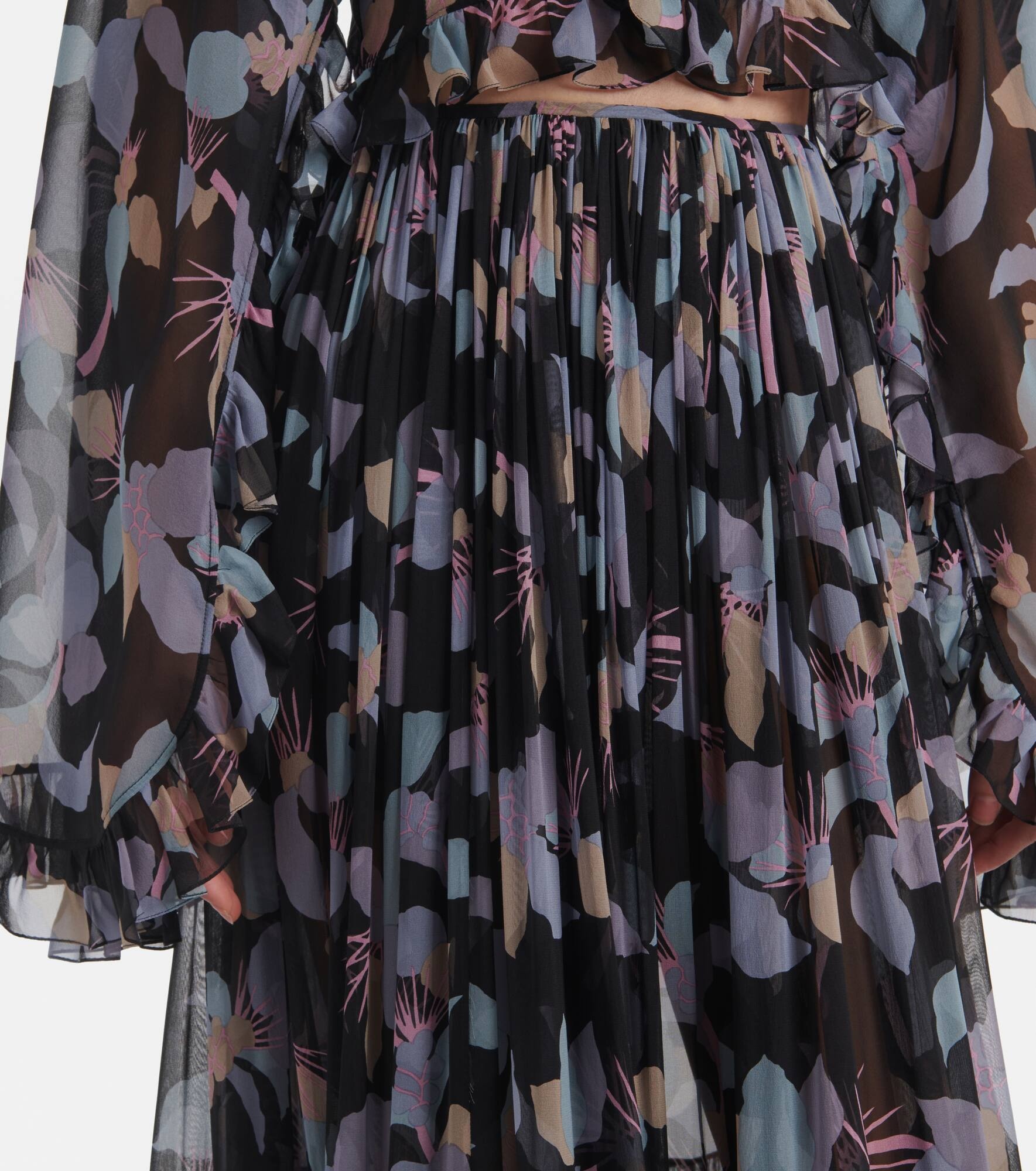 Floral pleated silk maxi skirt - 4