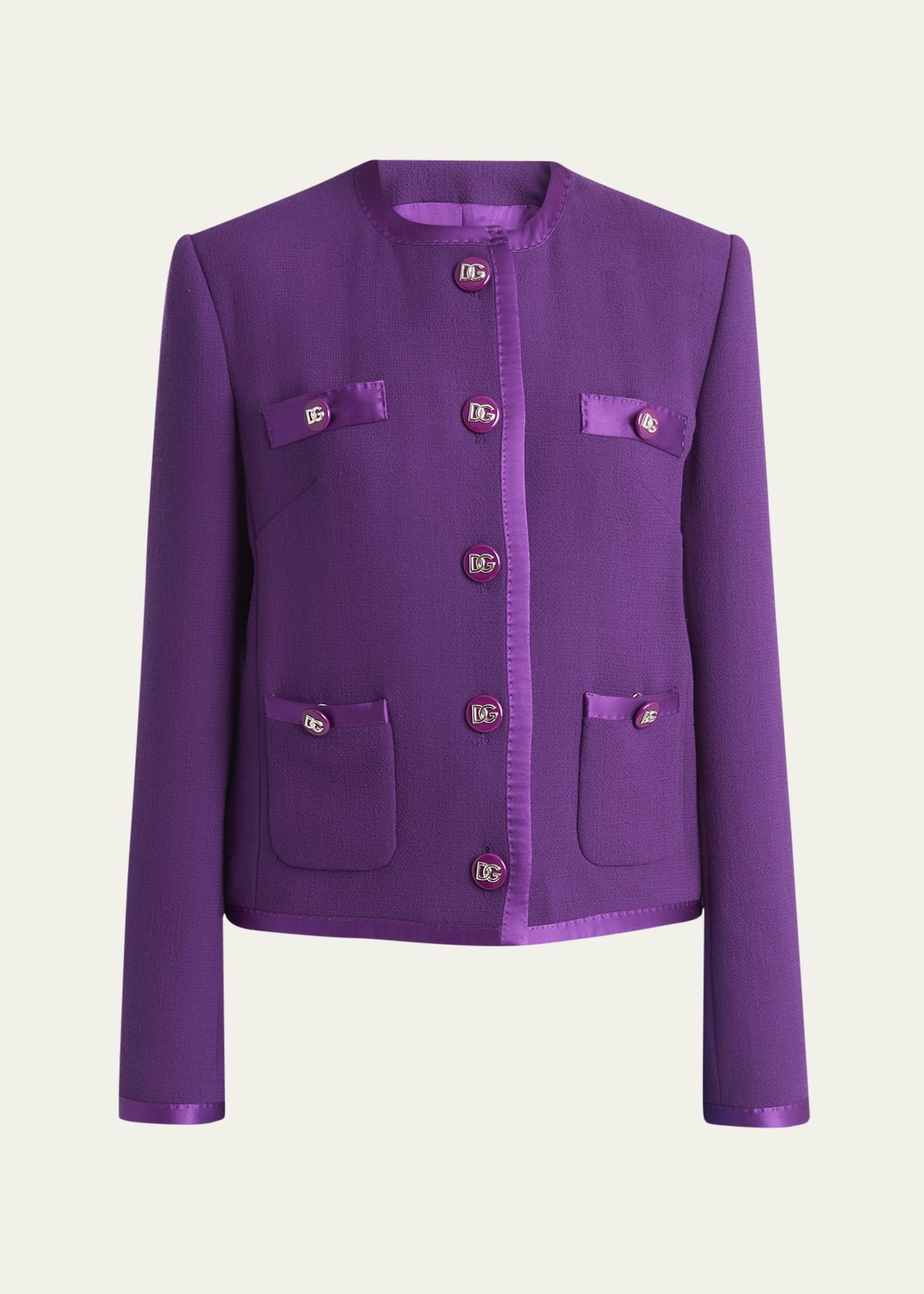 Satin-Trim Wool Crepe Collarless Jacket - 1