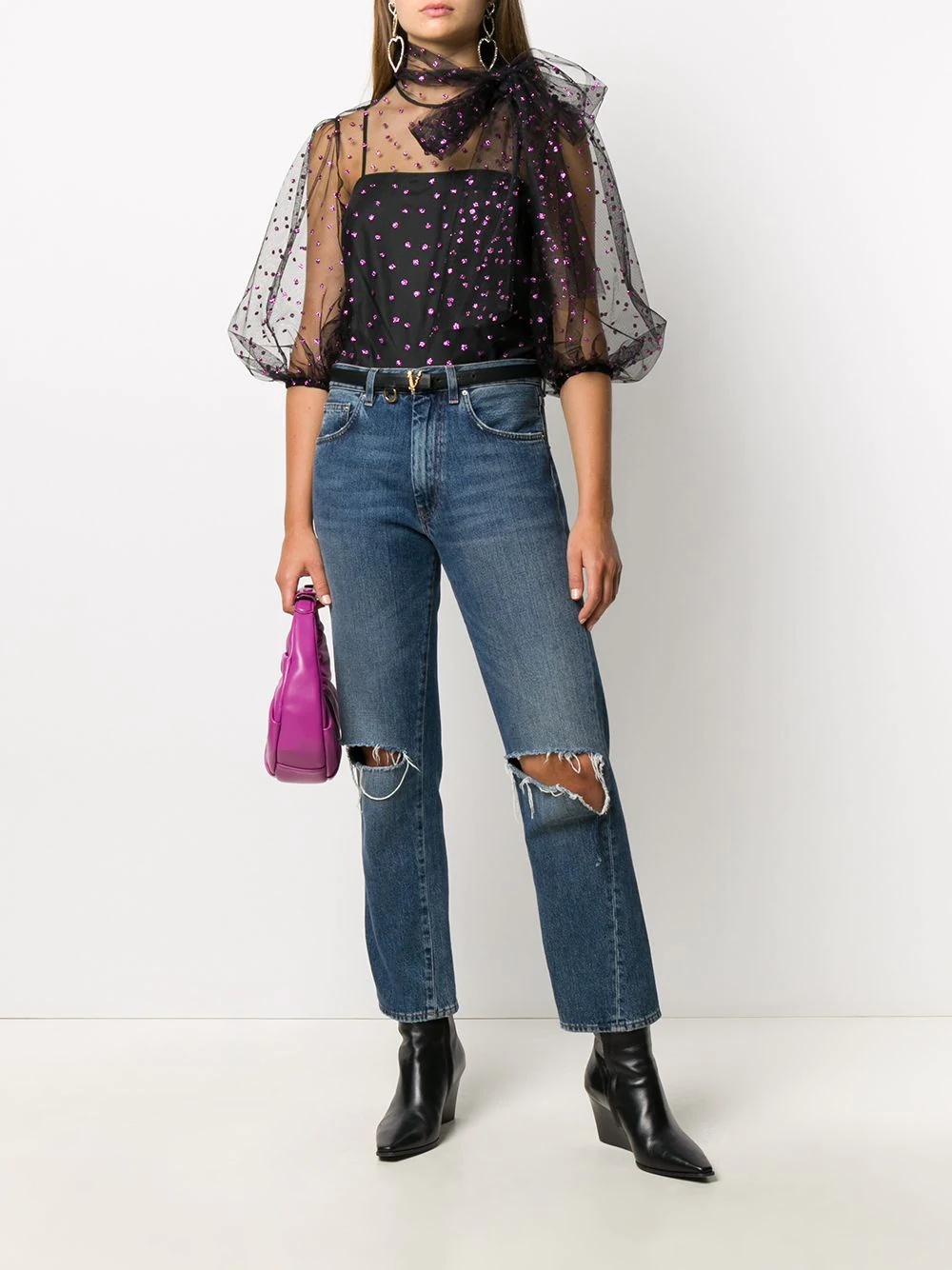 glitter-embellished sheer blouse - 2