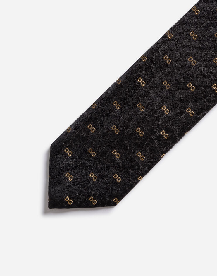 Leopard-design silk jacquard blade tie with DG logo (6 cm) - 3