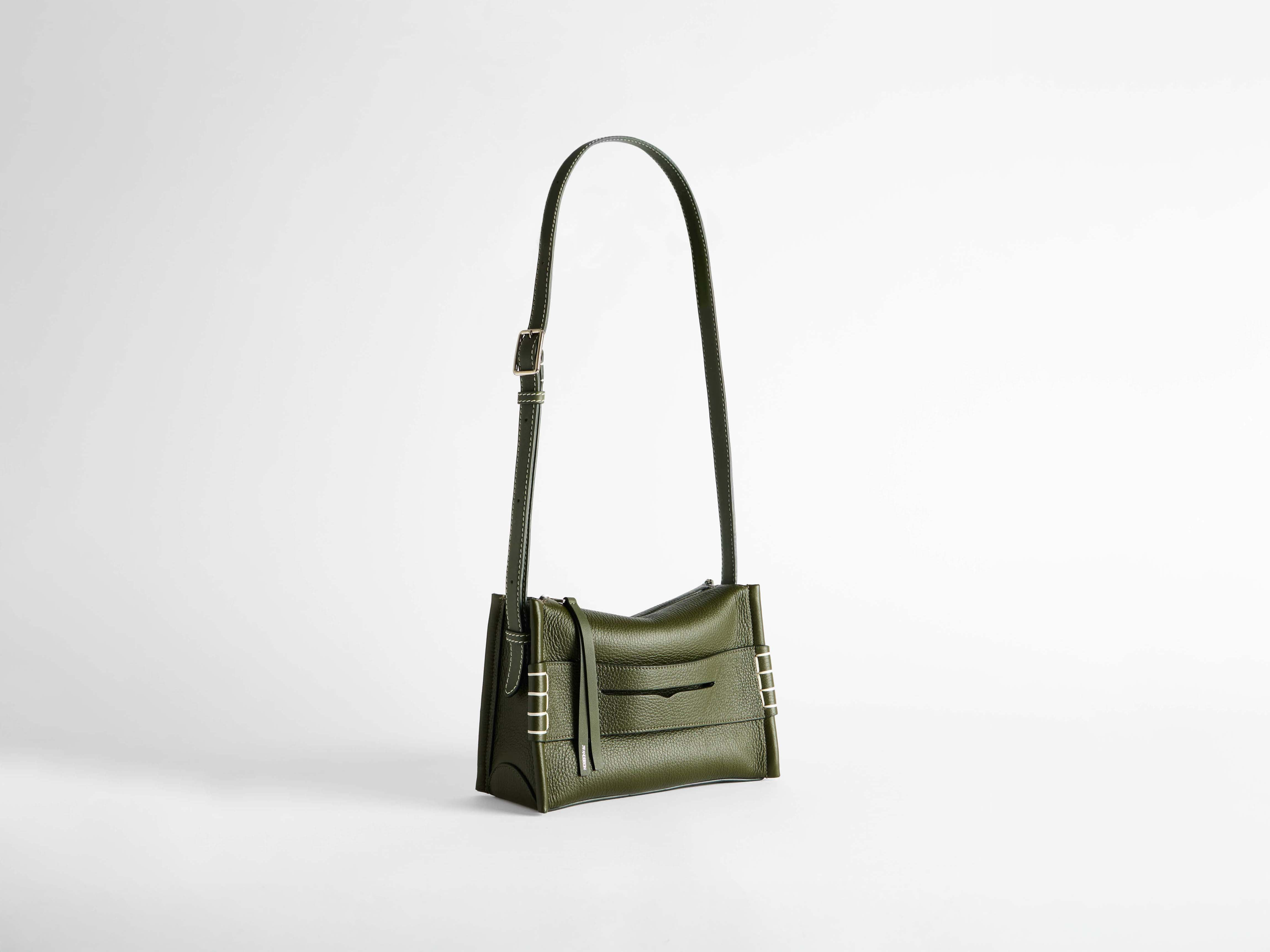 SMALL MESSENGER LOAFER BAG IN KHAKI GREEN LEATHER - 4