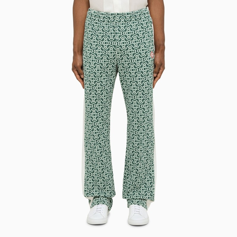 Green/white cotton trousers - 1