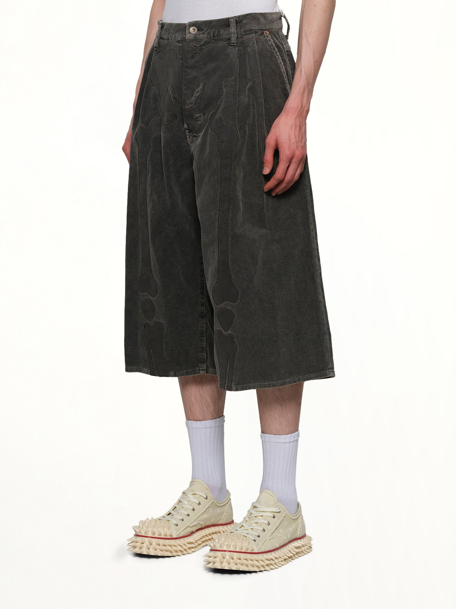 Bone Applique Corduroy Croppedpants in Grey - 3