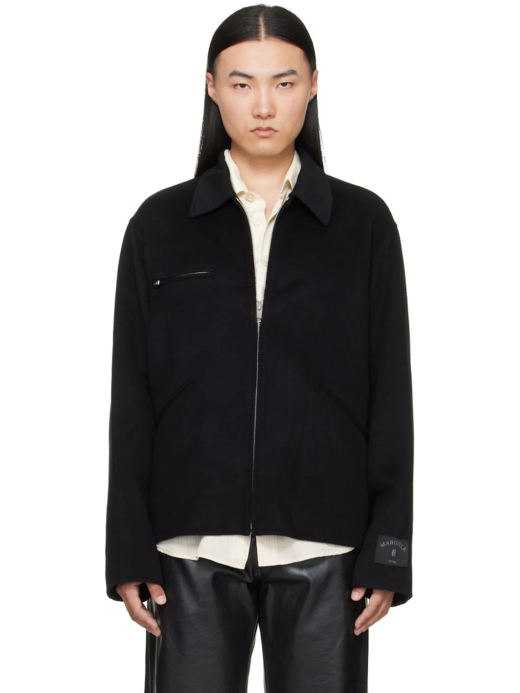 Black Double-Faced Wool Zip Jacket - 1