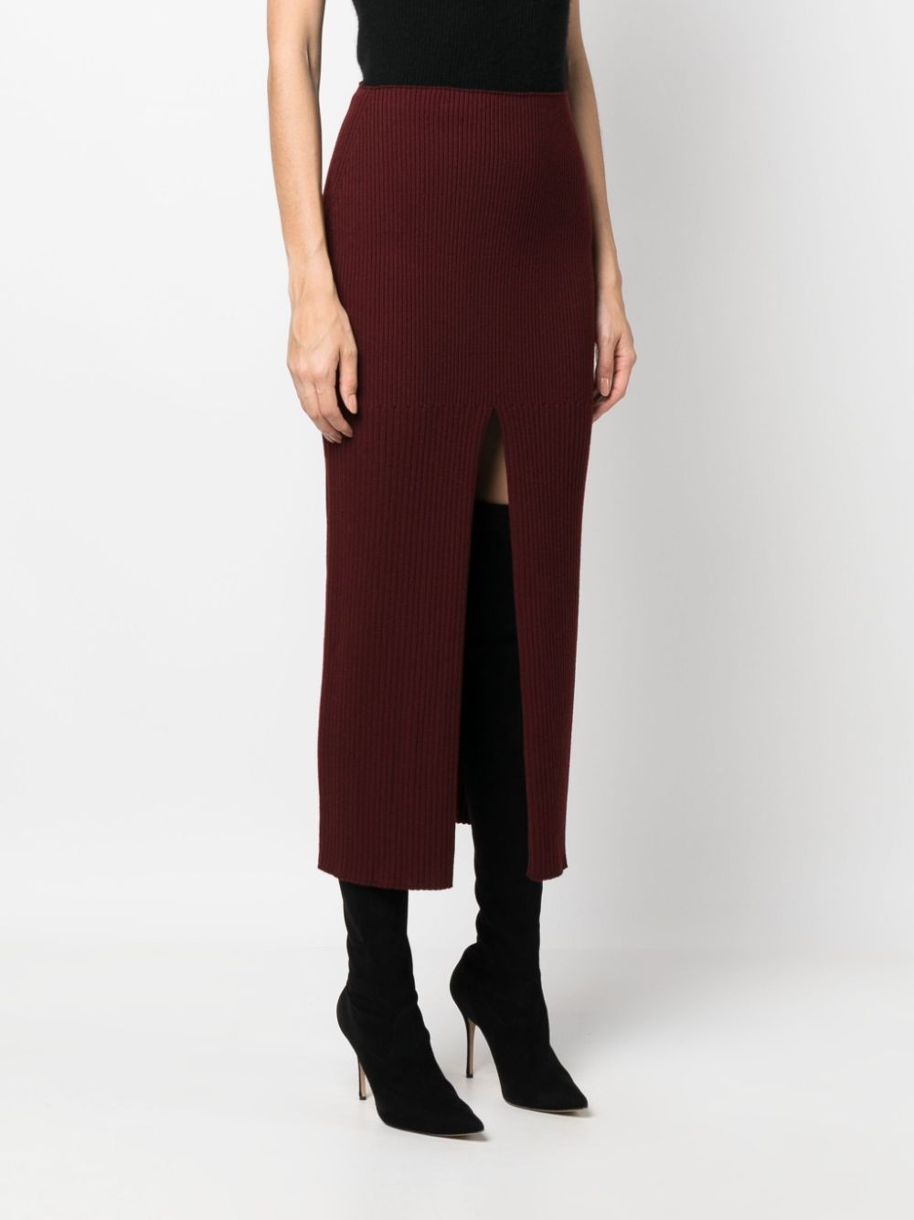 merino-blend ribbed knit midi skirt - 3