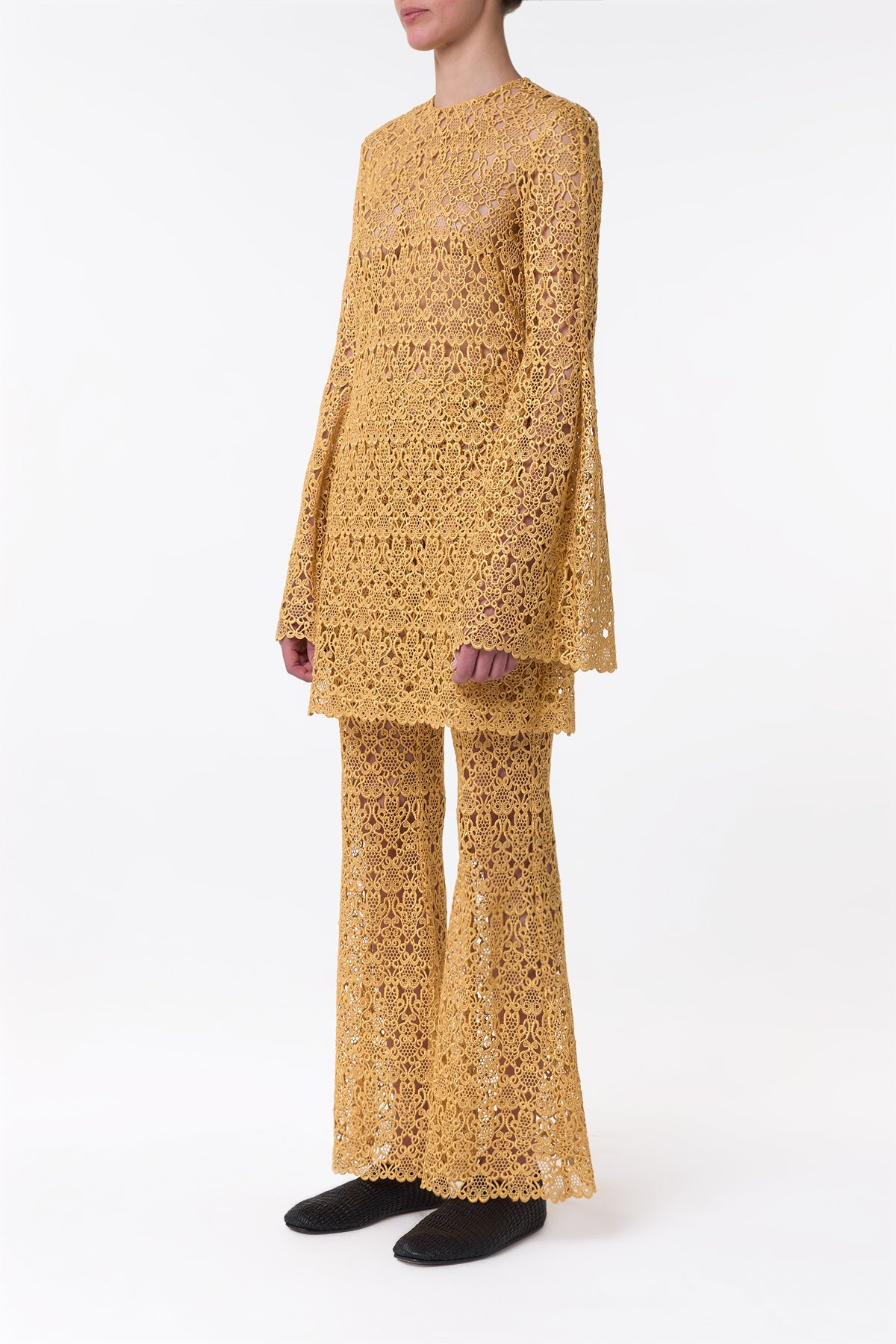 Phoenix Flare Cropped Pant in Gold Silk Macrame Lace - 4