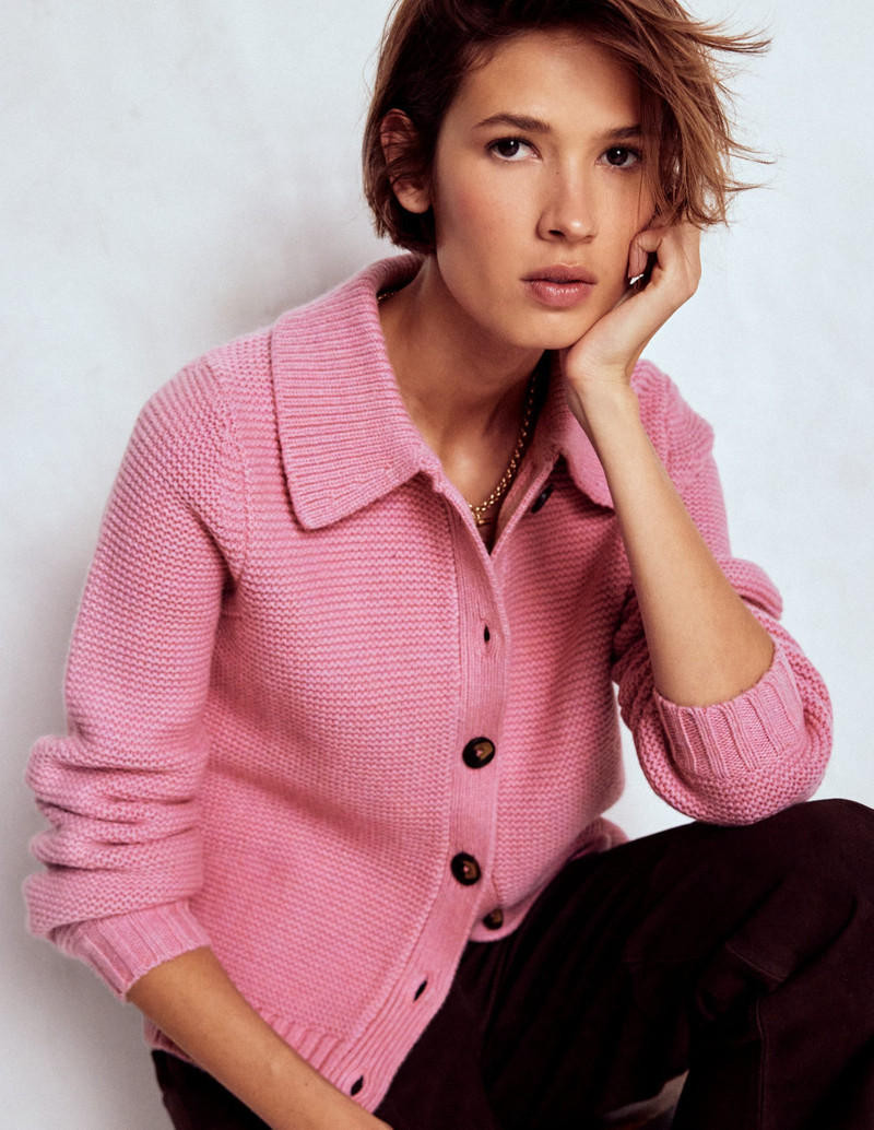 Chunky Collar Knitted Jacket-Blush Pink 6