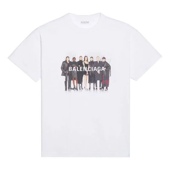 Balenciaga Band Portrait Printing Logo Retro Short Sleeve White 612965TIV479000 - 1