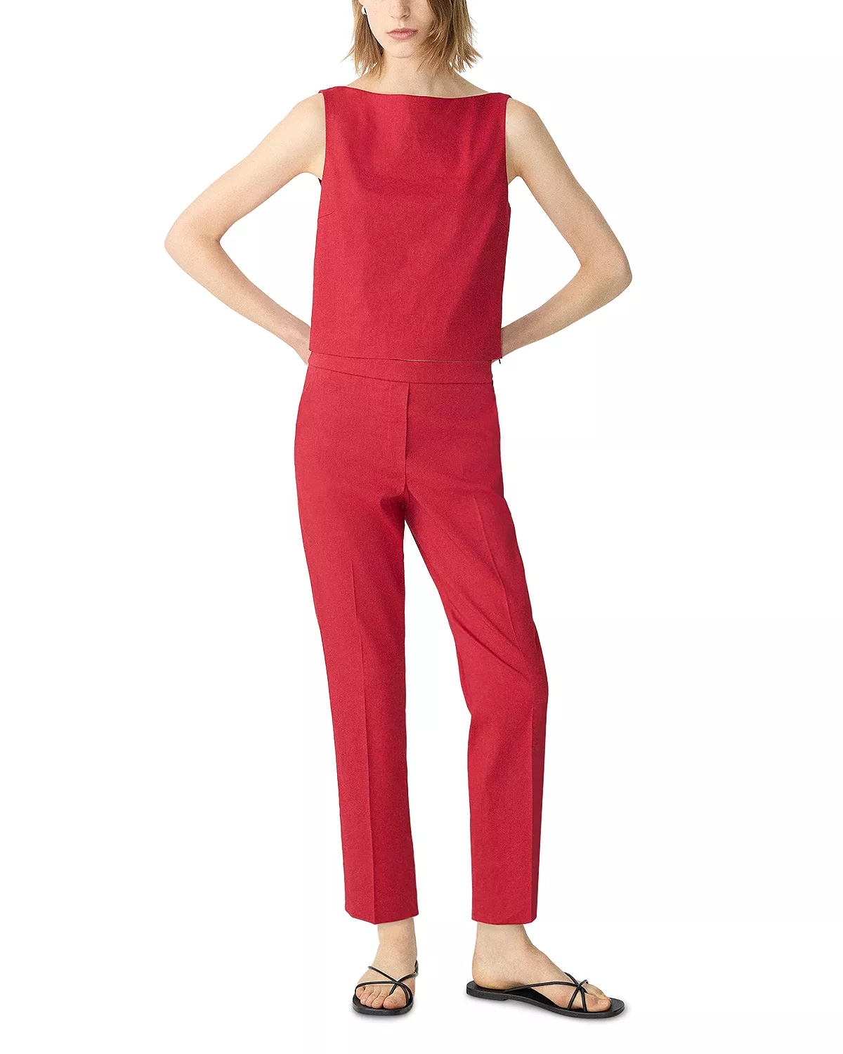 Bateau Neck Linen Cropped Top - 6