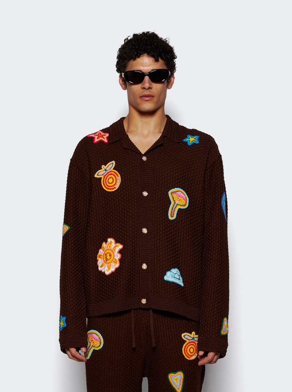 Crochet Shirt With Patches Brown - 2