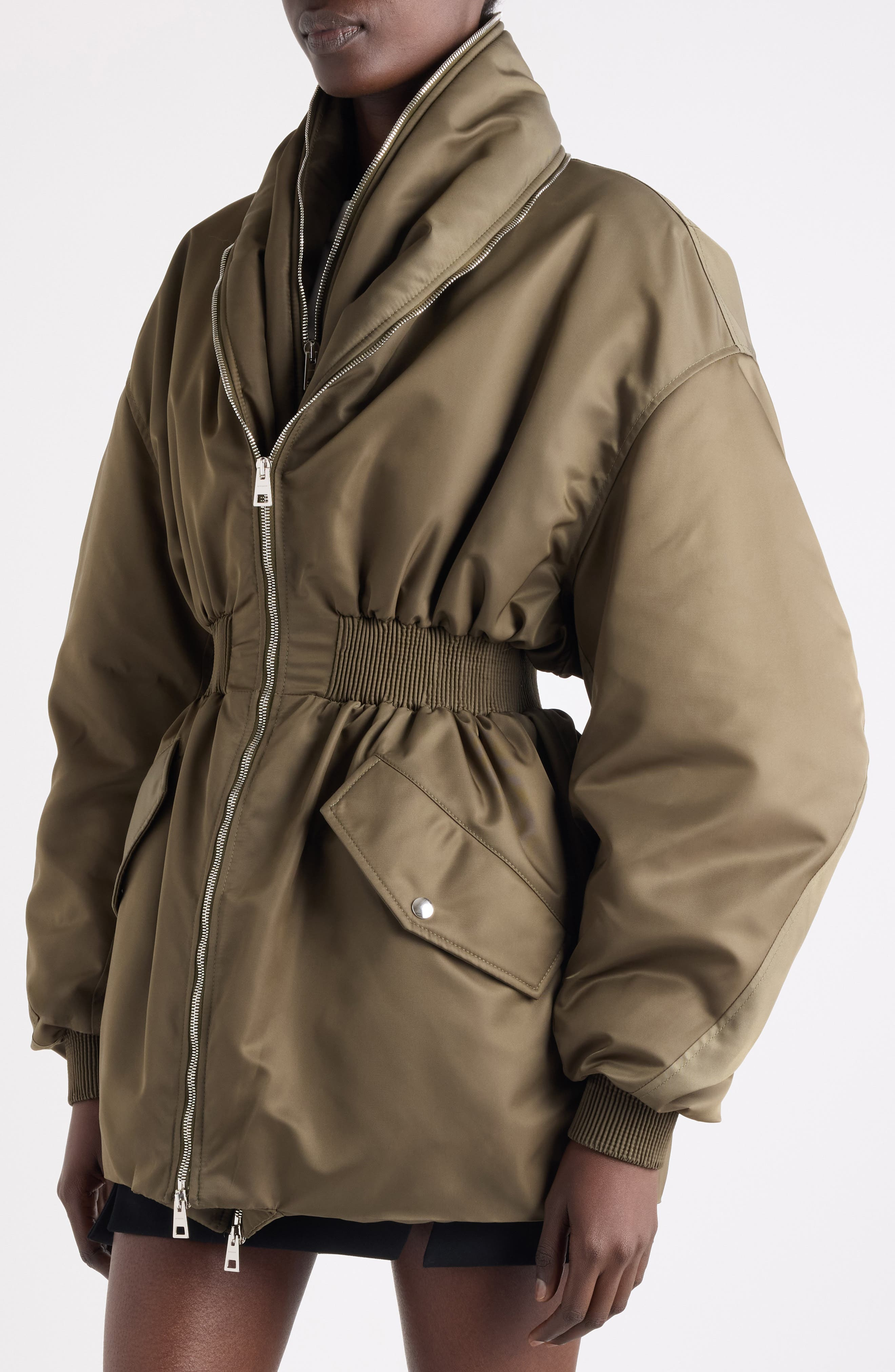 Givenchy Zip Shawl Collar Long Bomber Jacket in Khaki at Nordstrom - 5