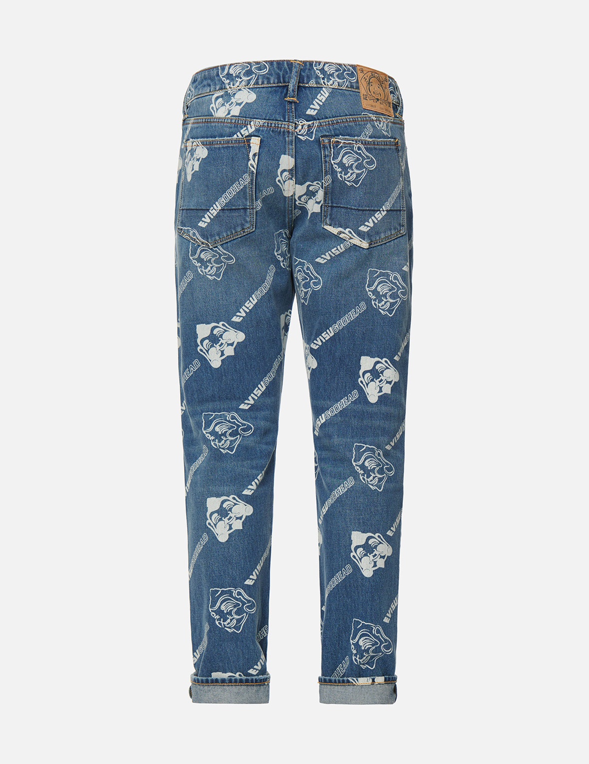 ALLOVER GODHEAD AND LOGO DISCHARGED  PRINT CARROT-FIT JEANS #2017 - 2