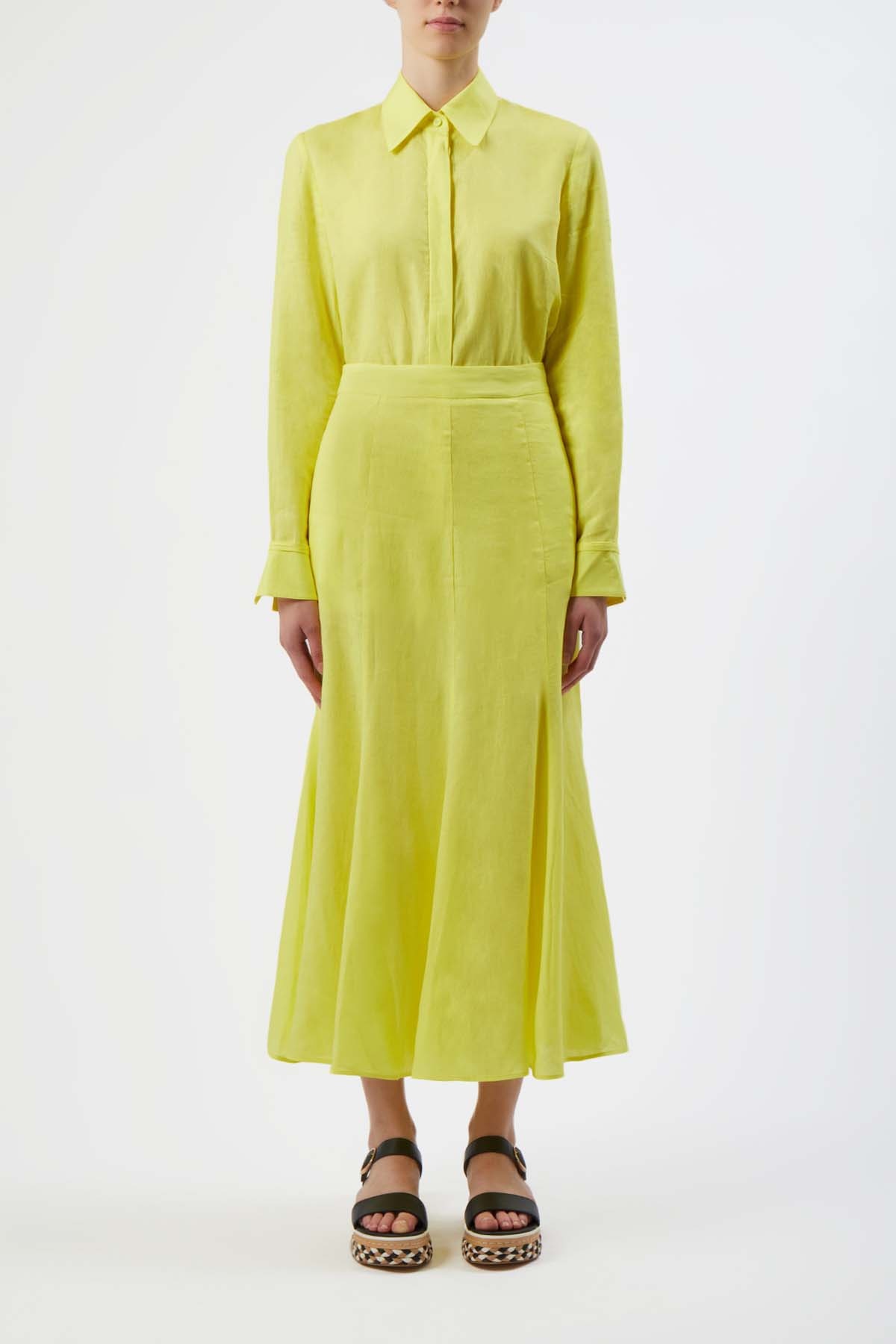 Tate Skirt in Fluorescent Yellow Aloe Linen - 2