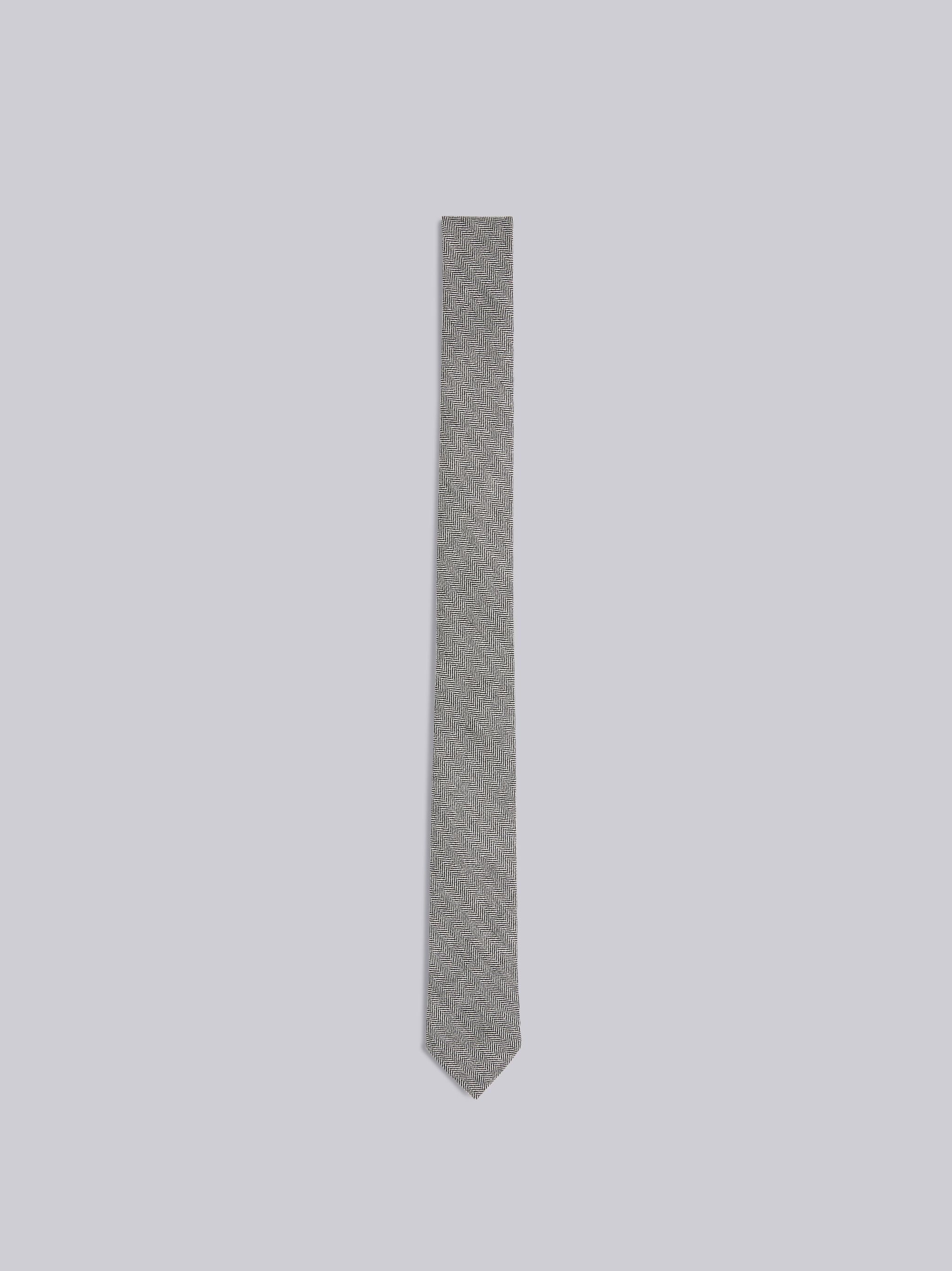 Black and White Herringbone Wool Classic Tie - 1