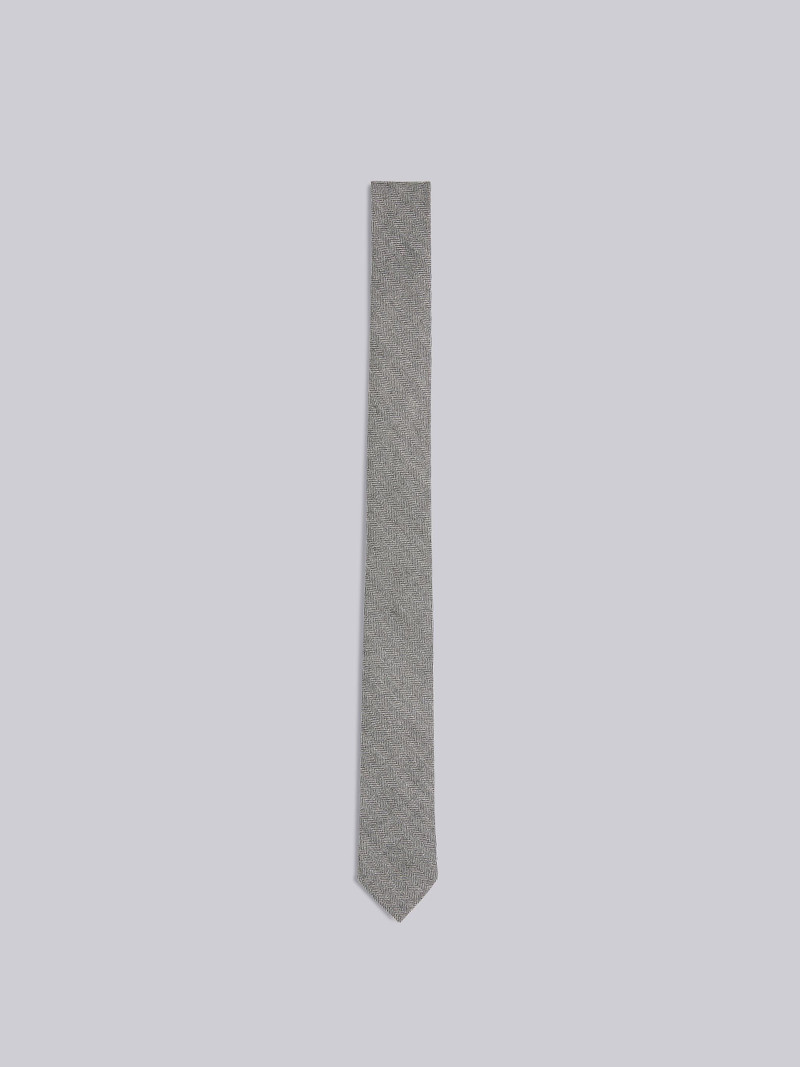 Black and White Herringbone Wool Classic Tie 1