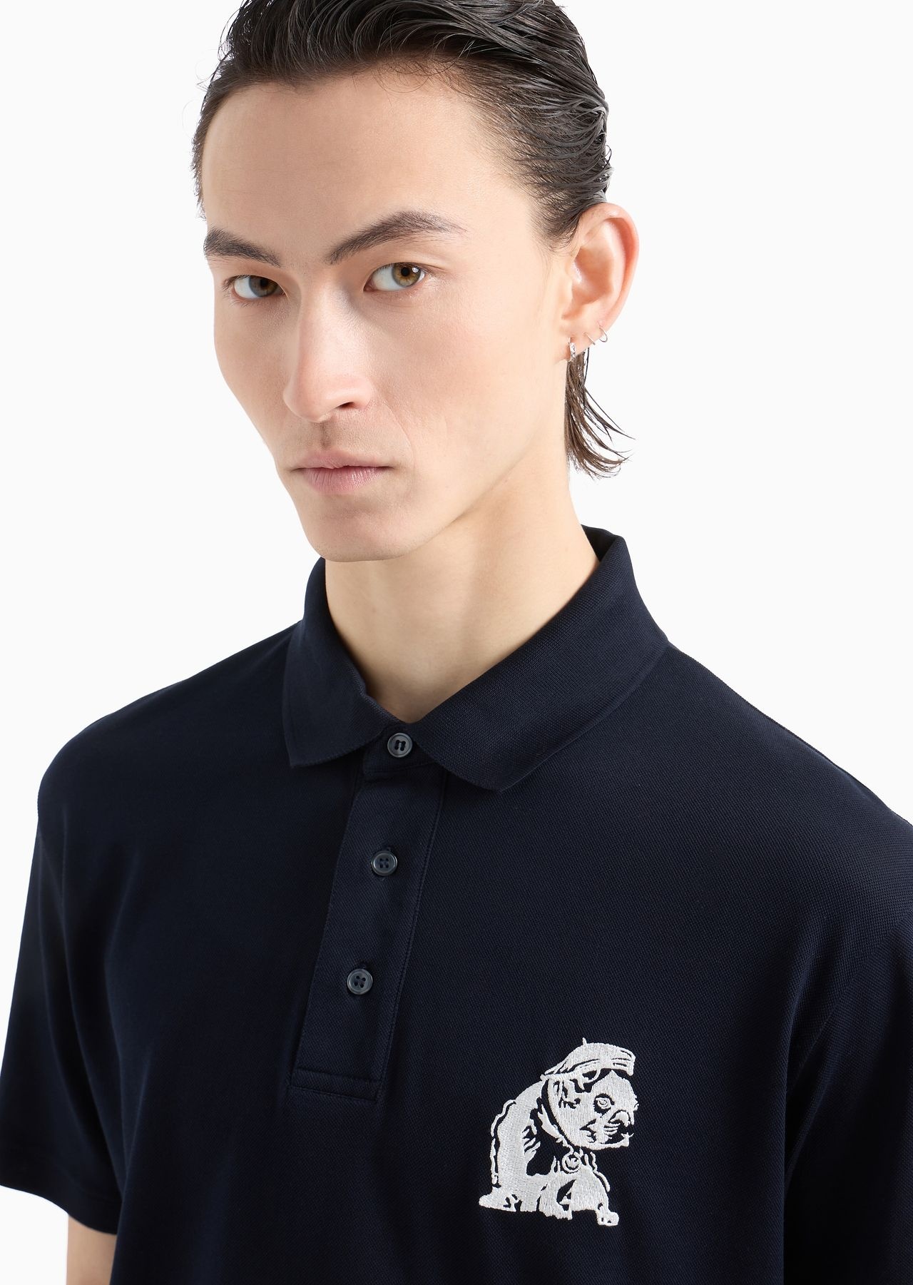 Mercerised piqué polo shirt with French bulldog embroidery - 5