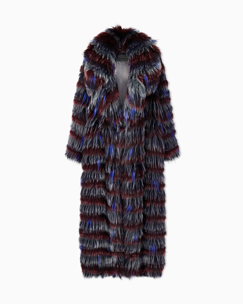 LONG-HAIRED COAT WITH STRIPED PATTERN AND BELT 1