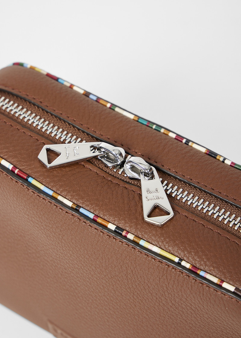 Tan Leather 'Signature Stripe' Piping Flight Bag 3