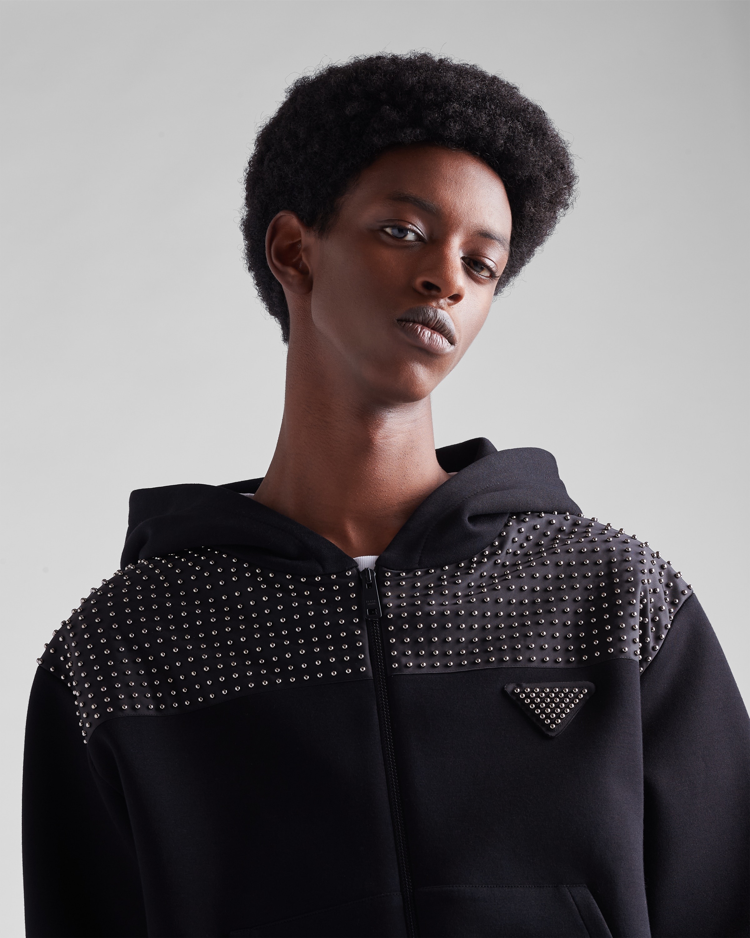 Studded technical fabric hoodie - 3