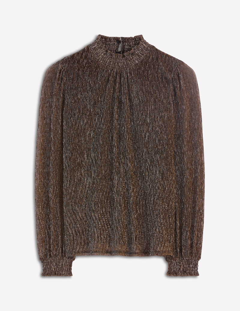 Smocked Neck Metallic Top-Metallic 1