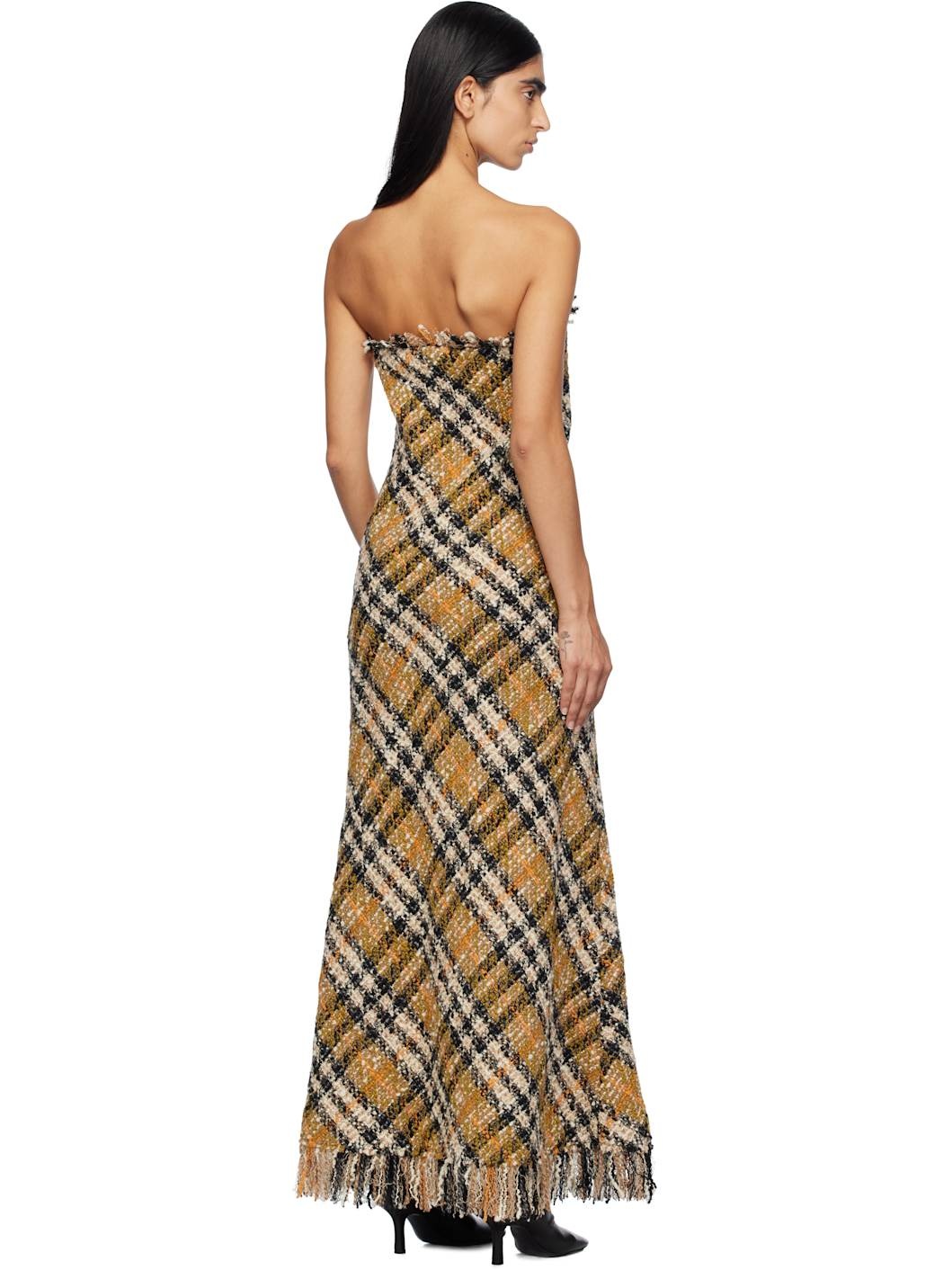 Beige Check Wool Maxi Dress - 3