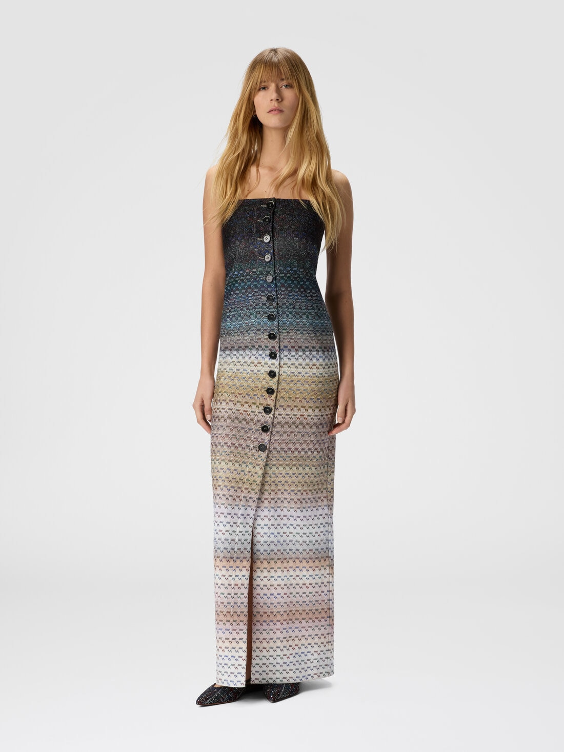 Long strapless viscose dress with lamé threads - 2
