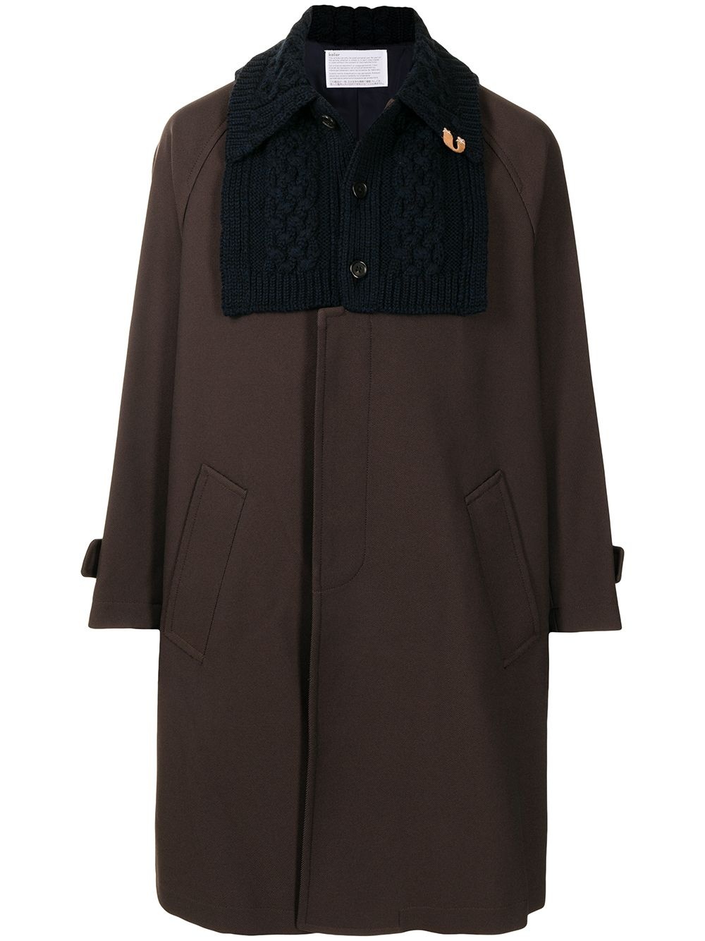 contrast-collar single-breasted coat - 1